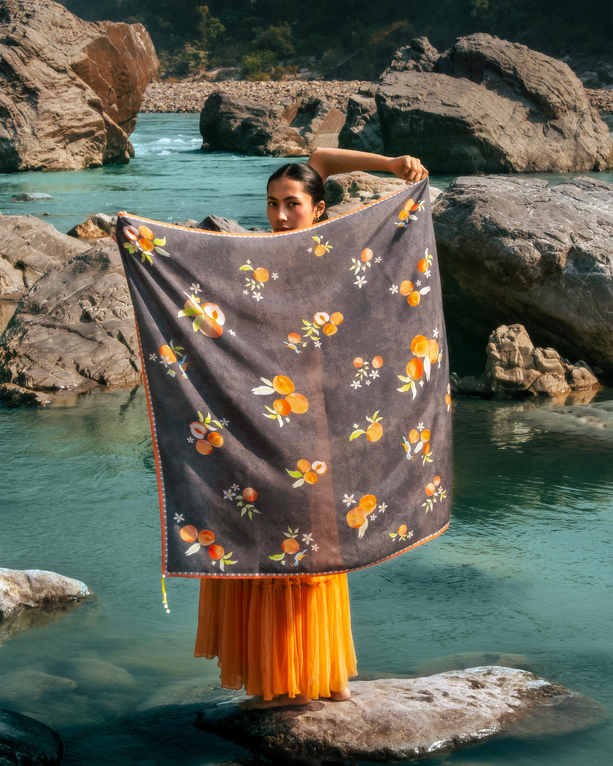 Apricot Scarf - Charcoal & Orange