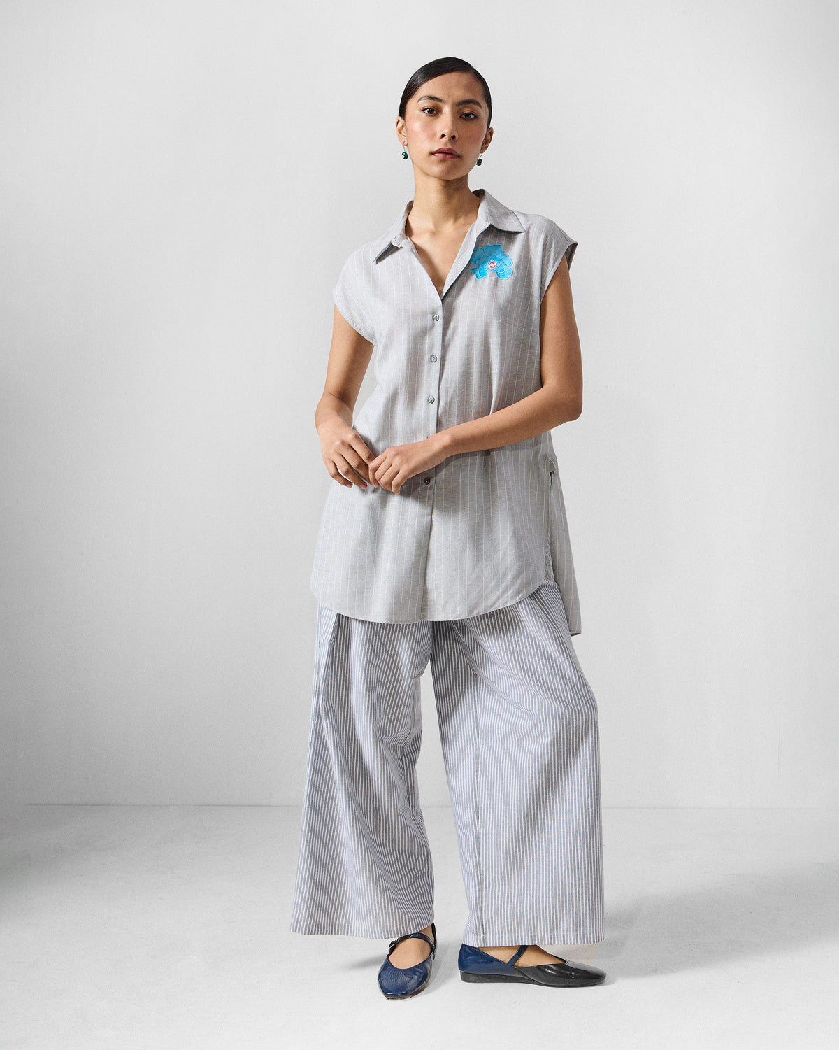 Costa Pants - Grey & White Stripes