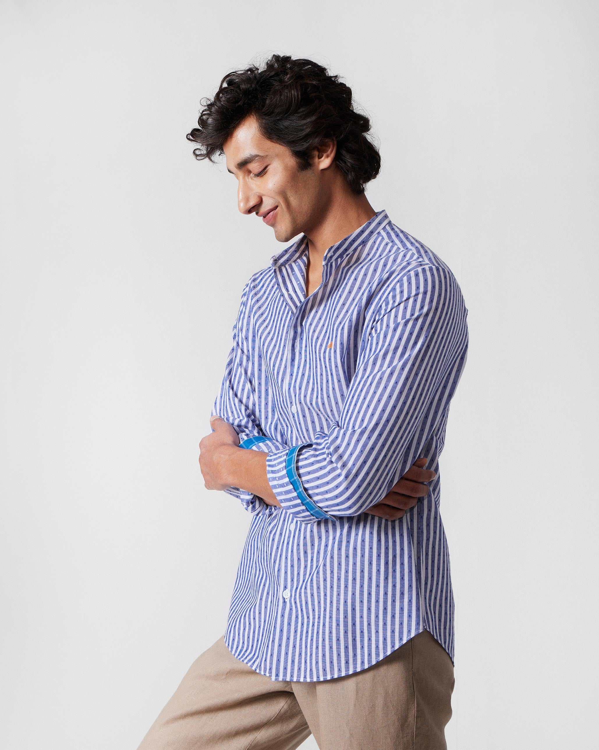 Nawab Shirt - Navy & White Stripes