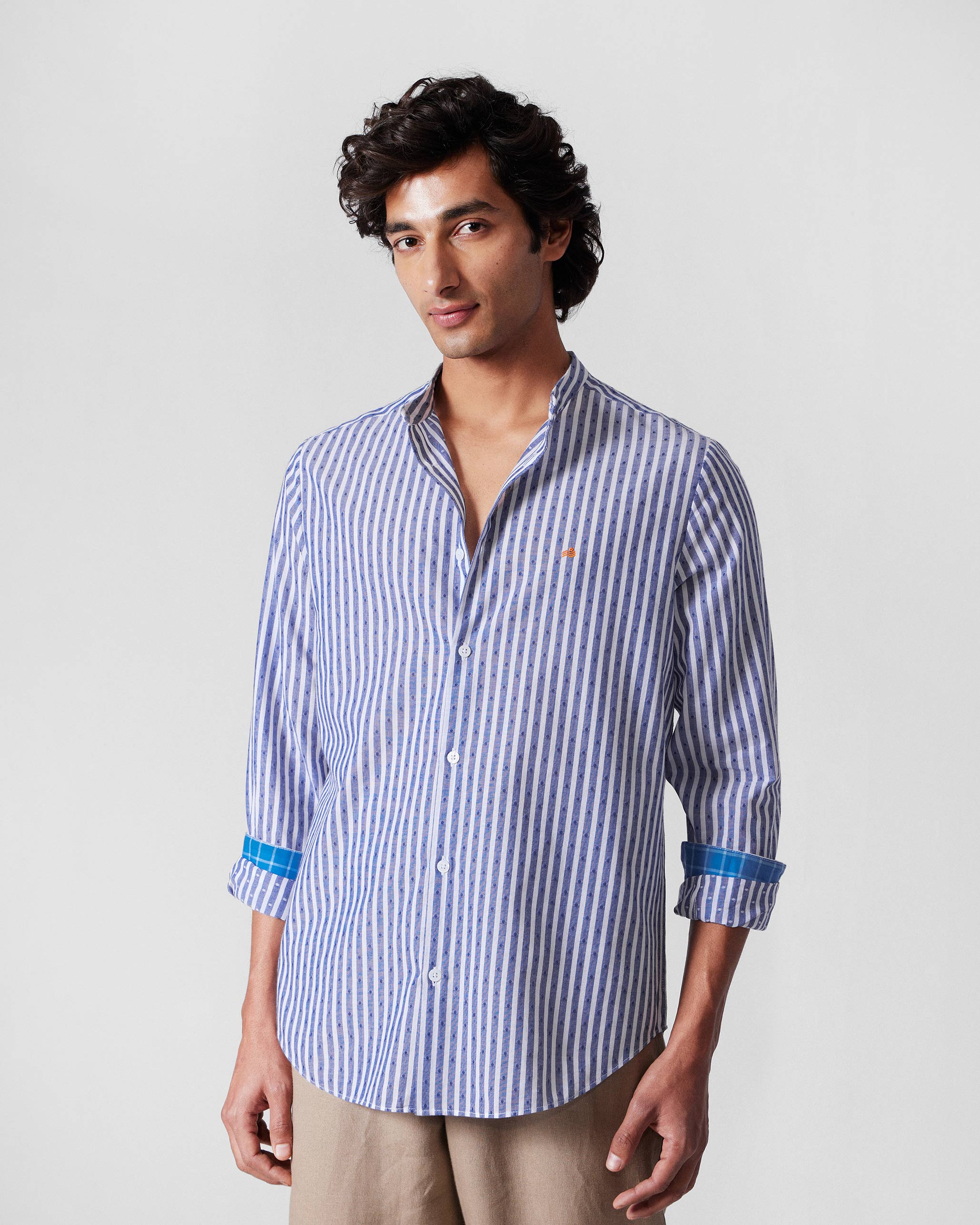 Nawab Shirt - Navy & White Stripes