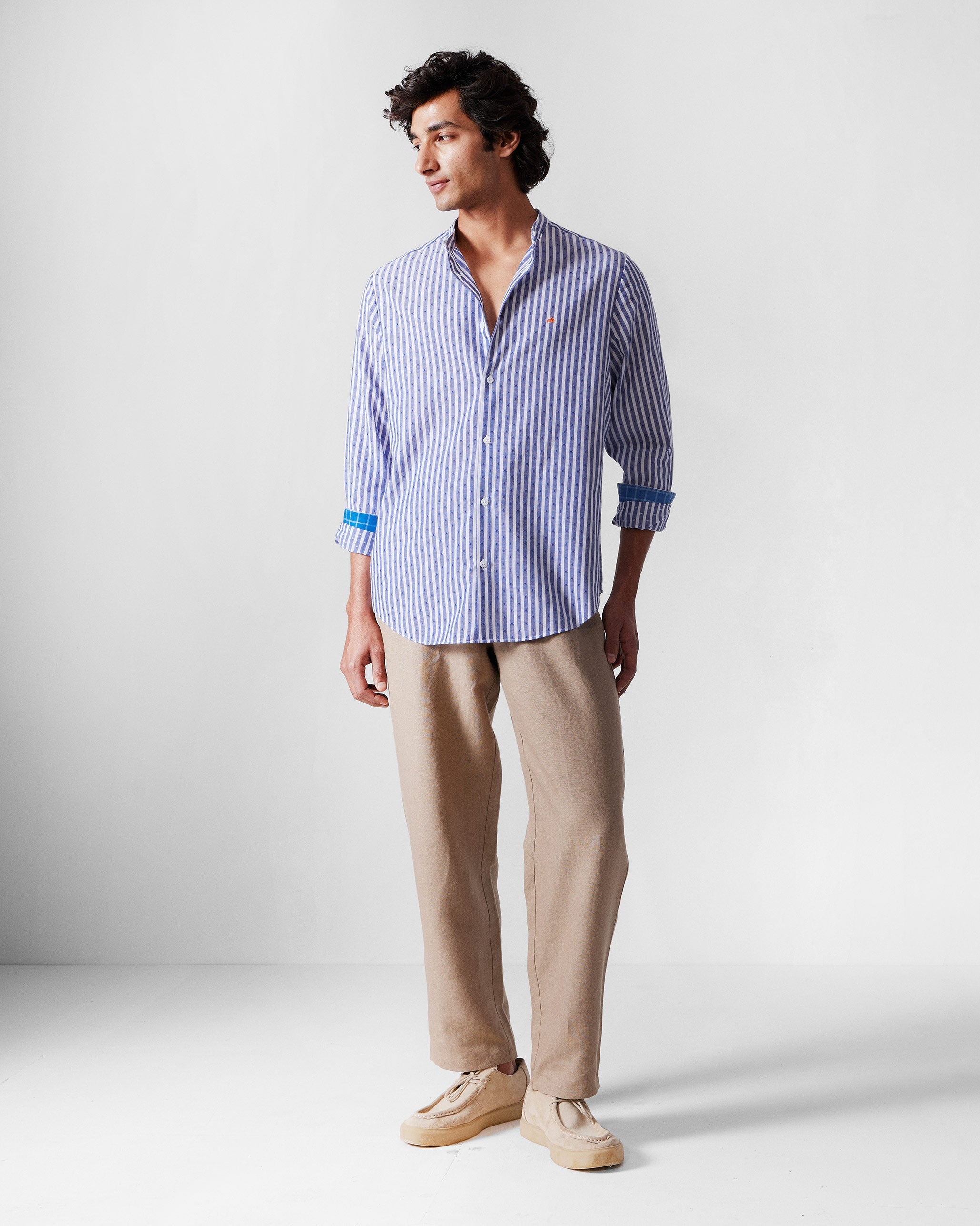 Nawab Shirt - Navy & White Stripes