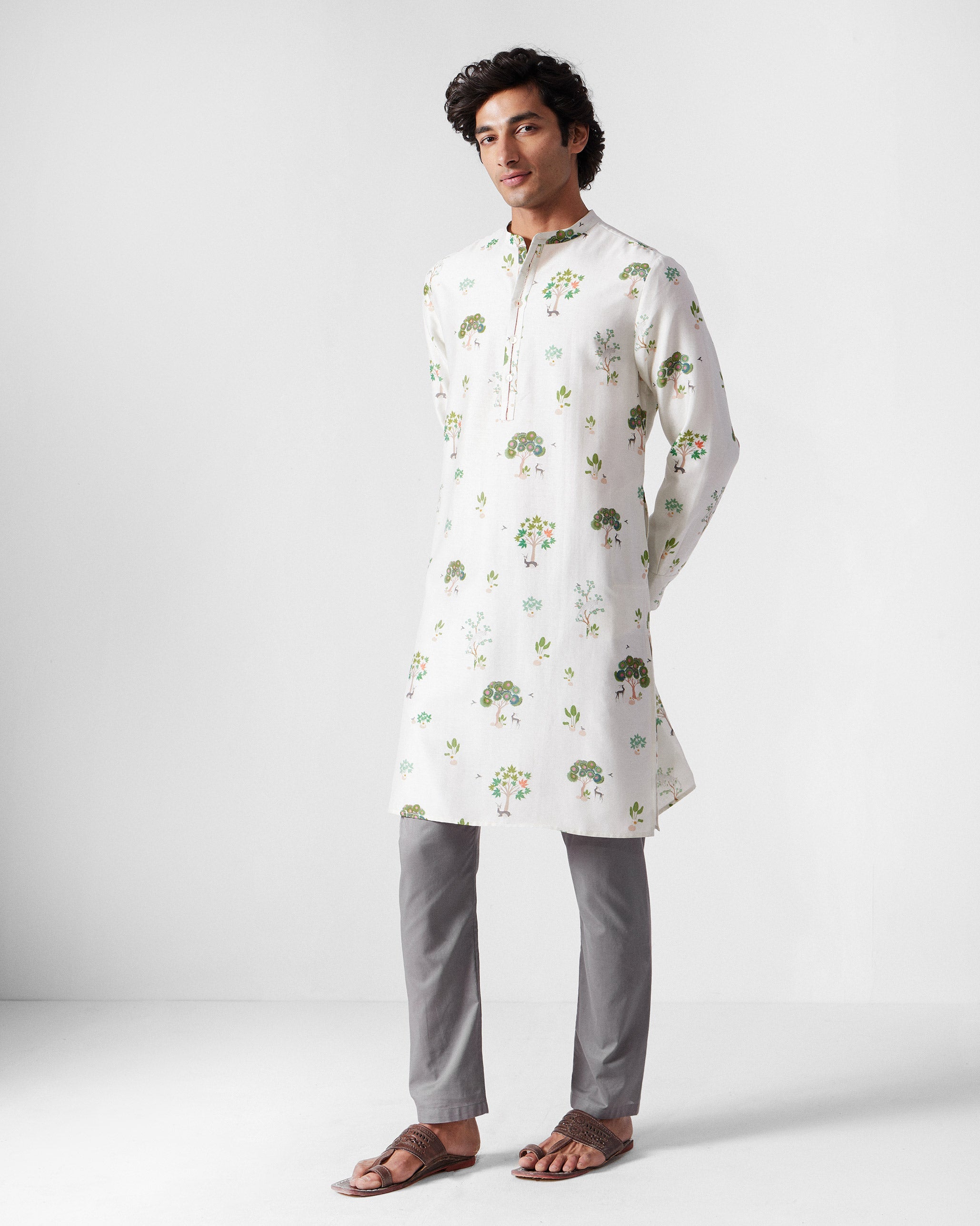 Astral Kurta - Ivory & Green Printed