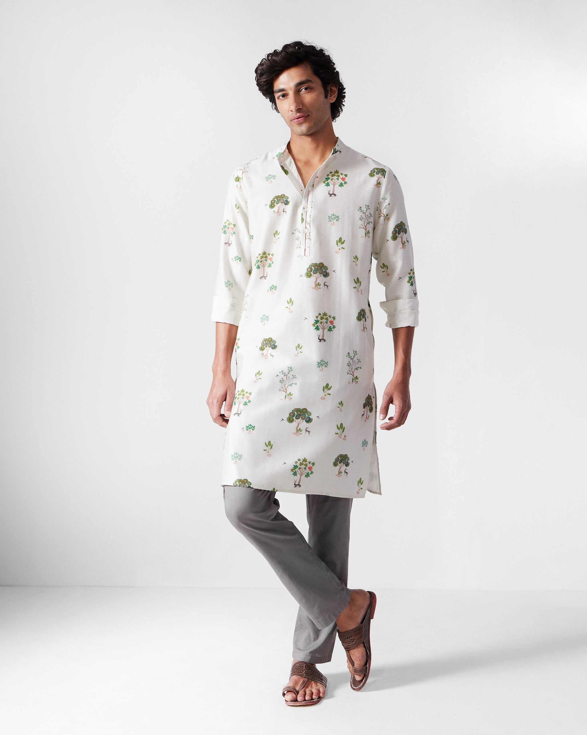 Astral Kurta - Ivory & Green Printed