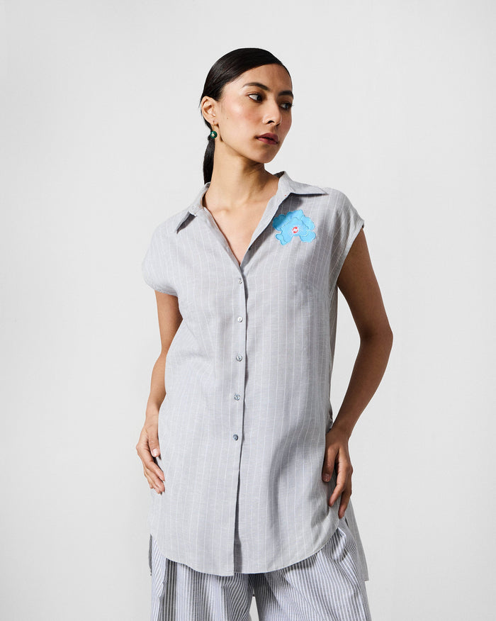 Rin Top - Grey & White Stripes