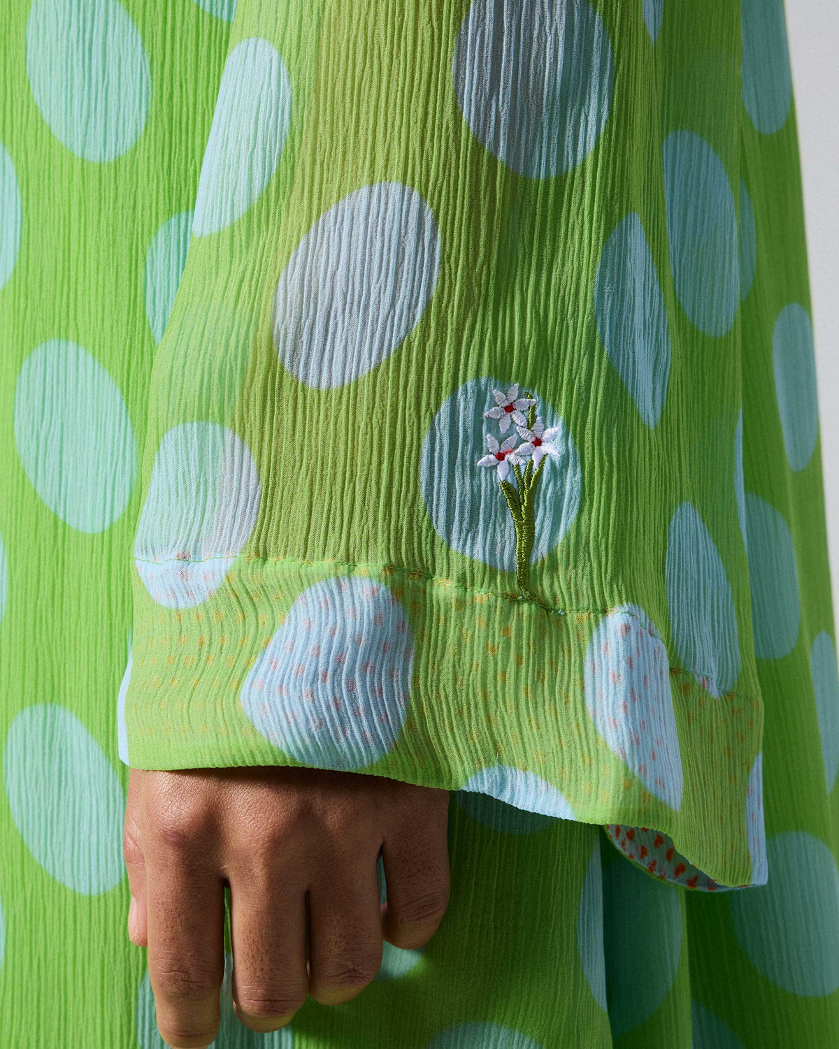 Pleated Bell Sleeve Kurta - Green & Blue Printed