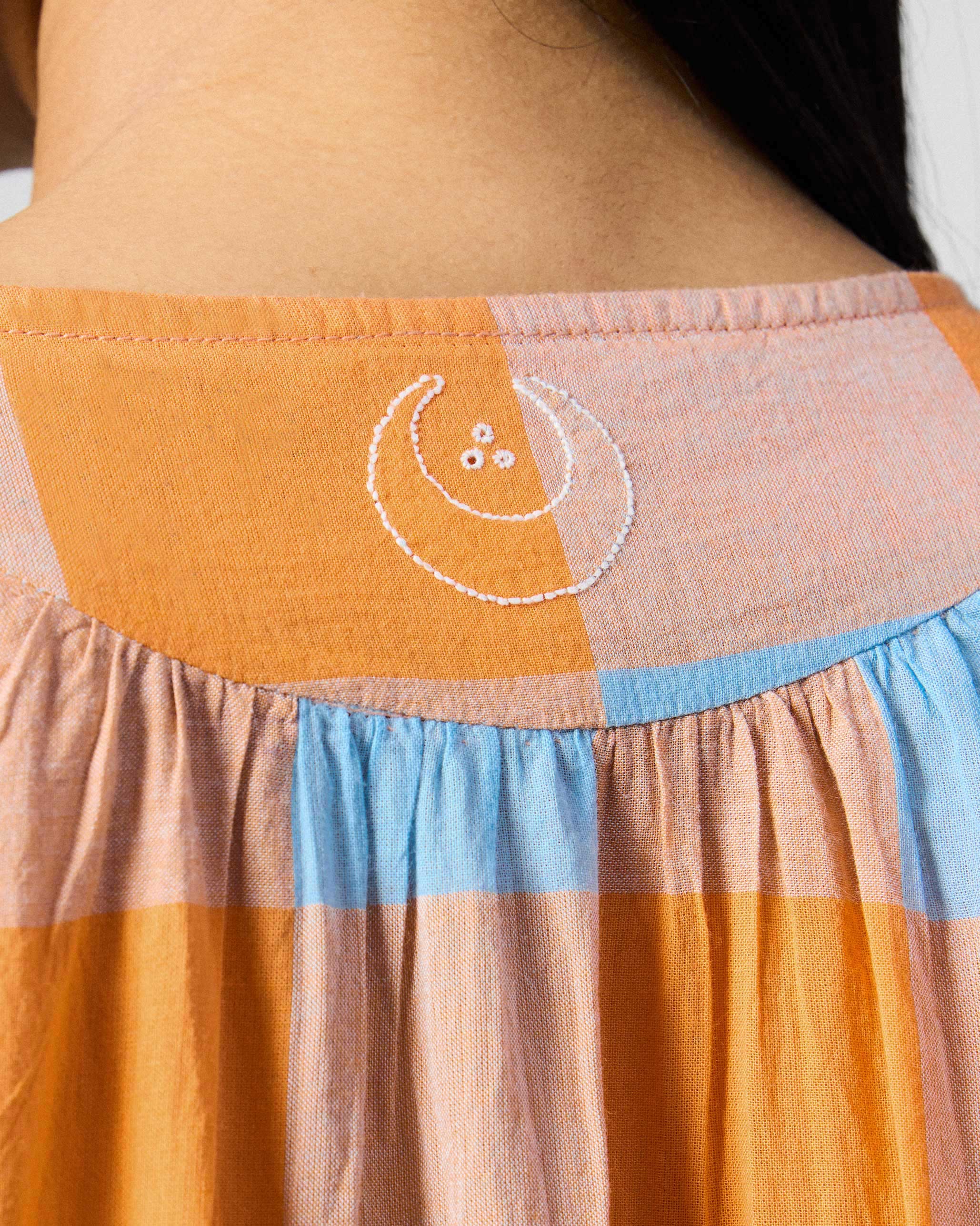 Vaya Kaftan - Orange & Ice Blue Checks