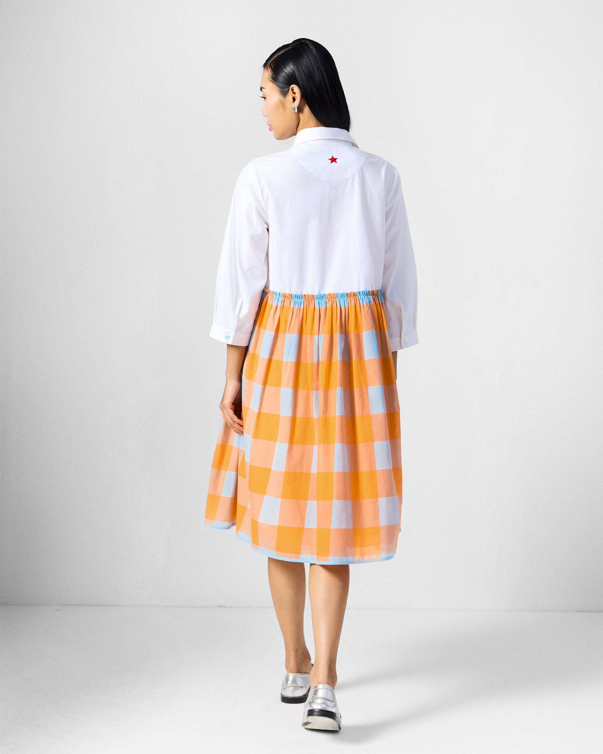 Kavi Dress - White & Orange Checks