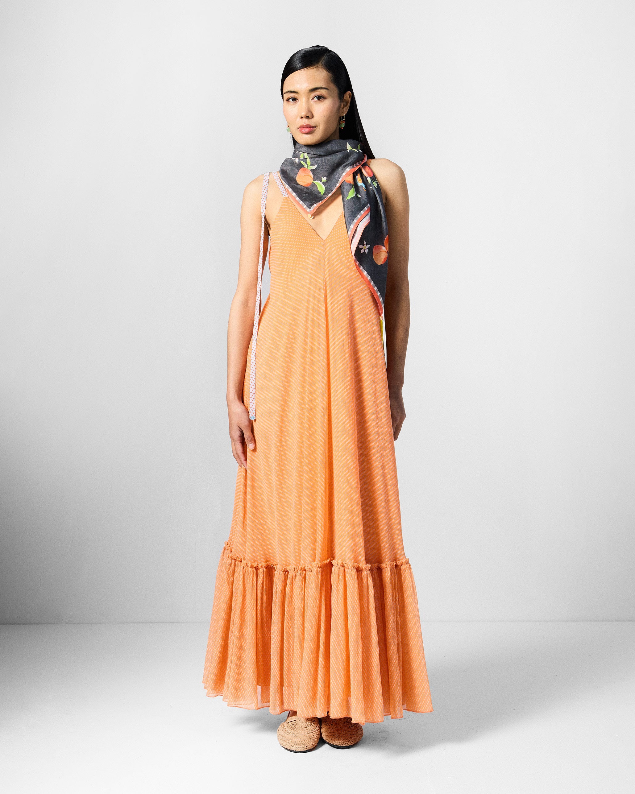 Luma Dress - Orange & Ice Blue Printed