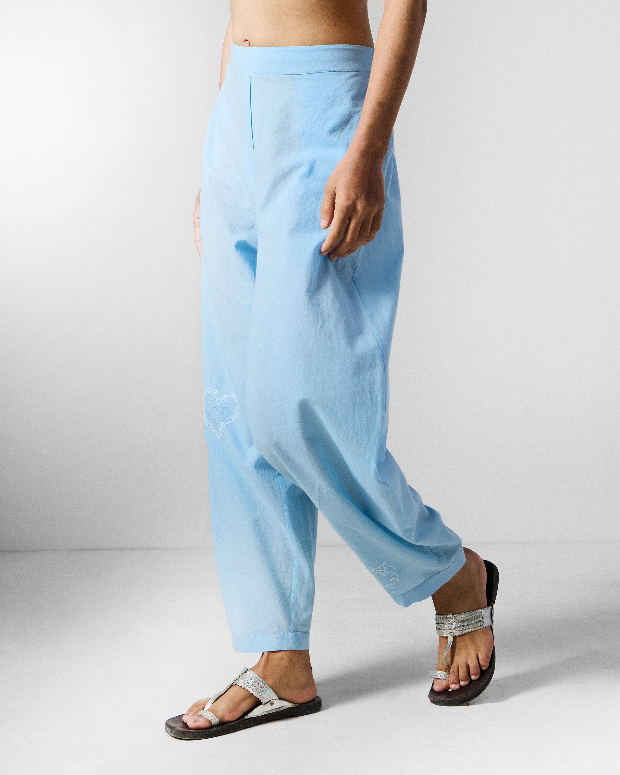 Aaira Pants - Ice Blue Embroidered