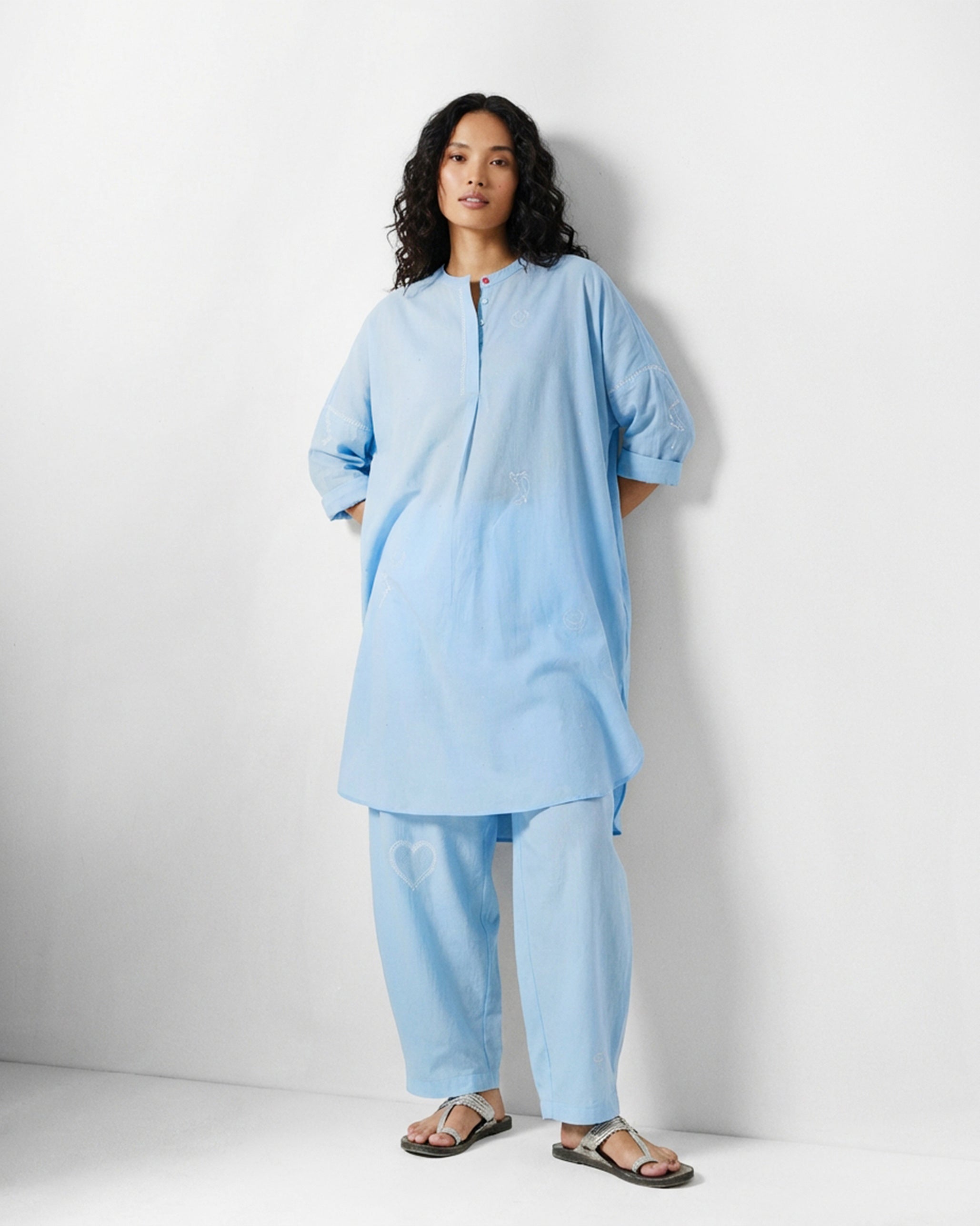 Aaira Pants - Ice Blue Embroidered