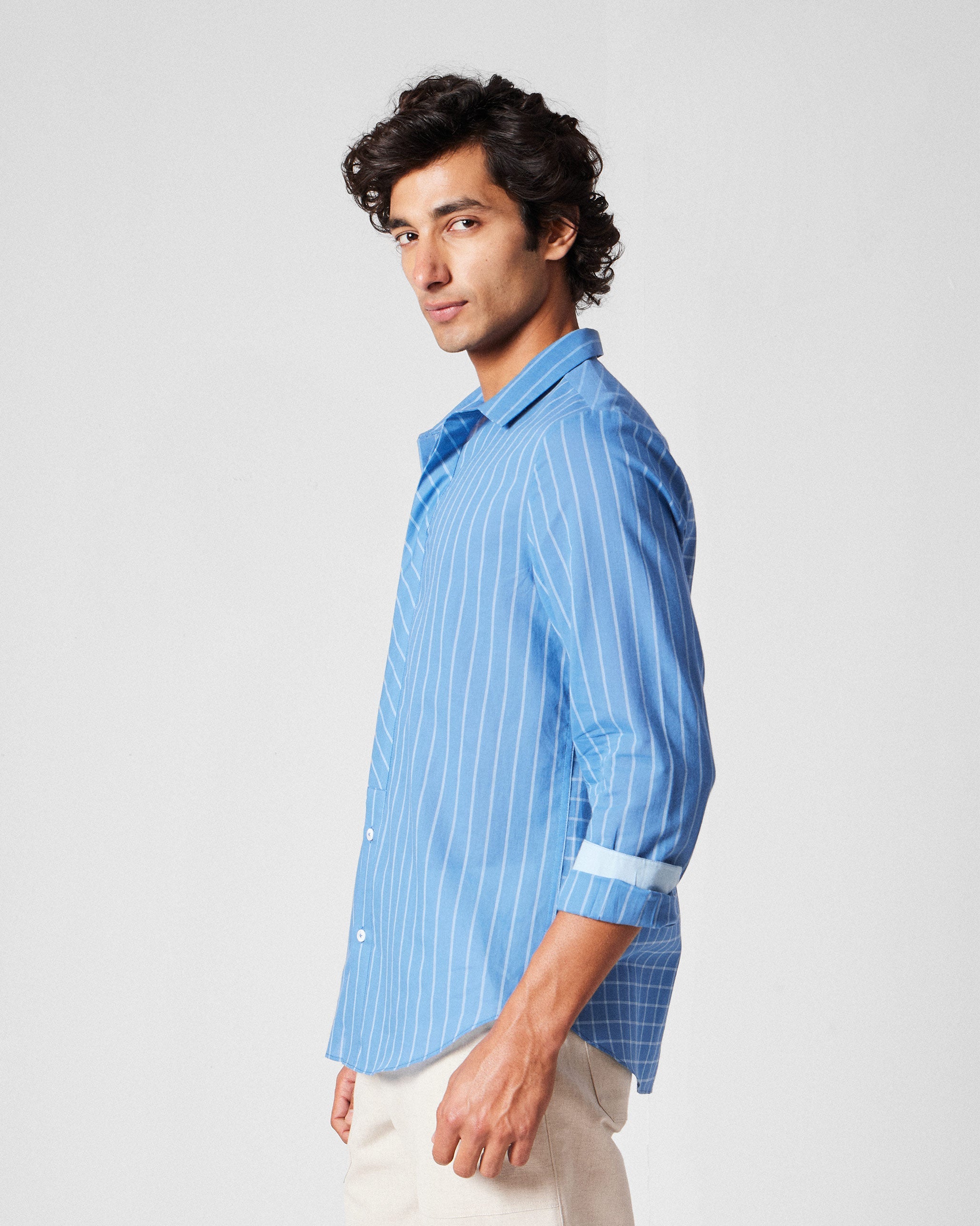 Bias Placket Shirt - Riverside Blue Checks