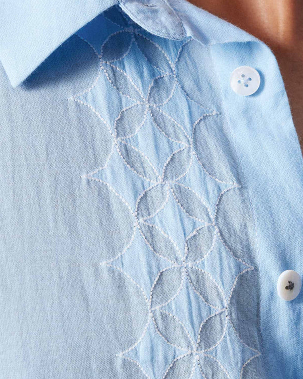 Half Sleeve Shirt - Light Blue Embroidered
