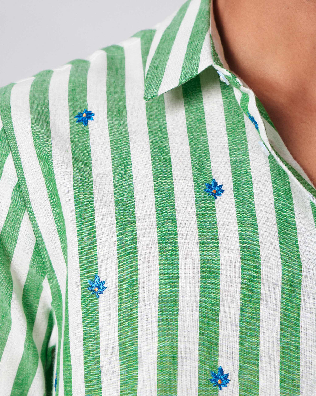 Half Sleeve Shirt - Light Green Embroidered