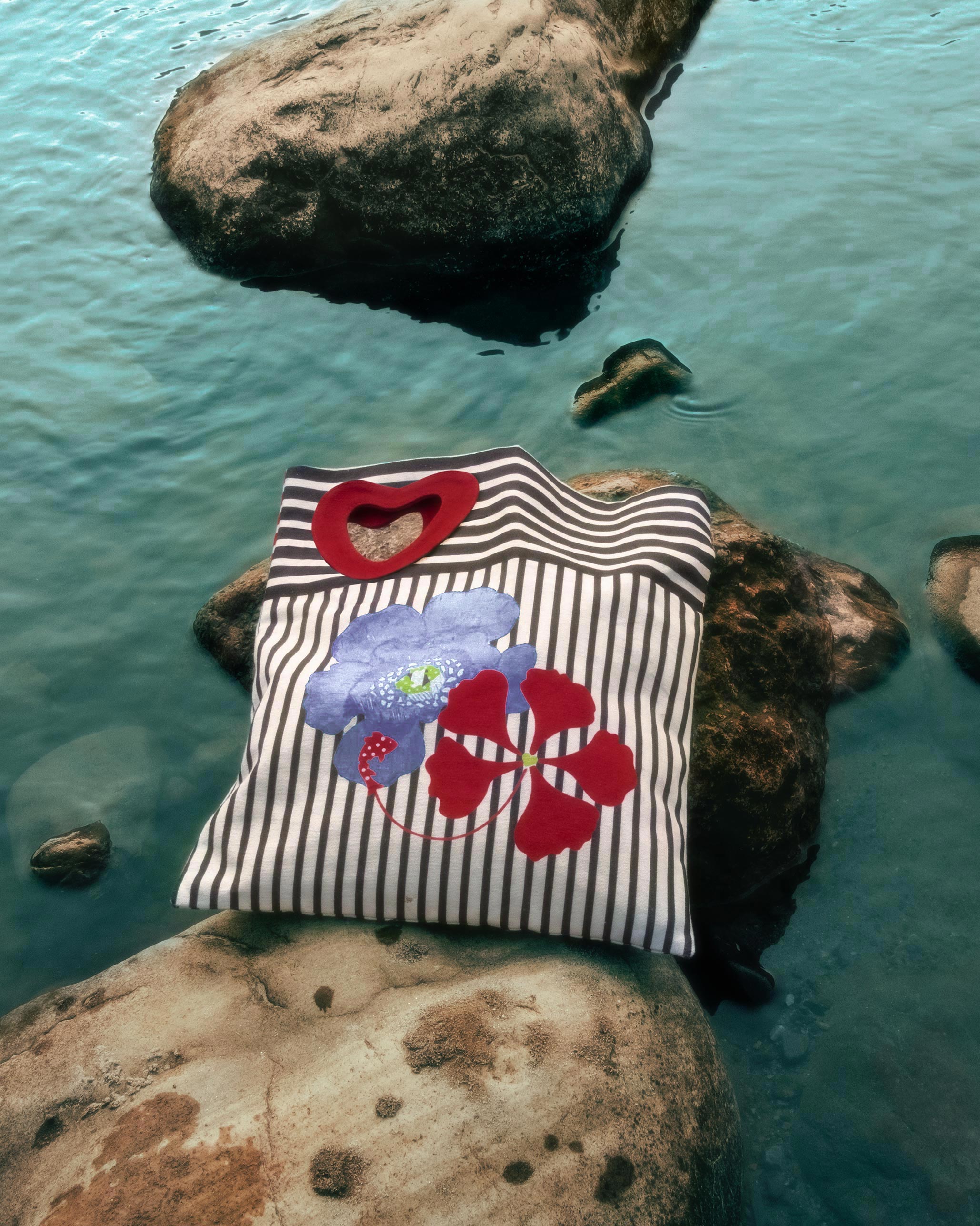 Heart Asymmetrical Tote - Black & White Stripes