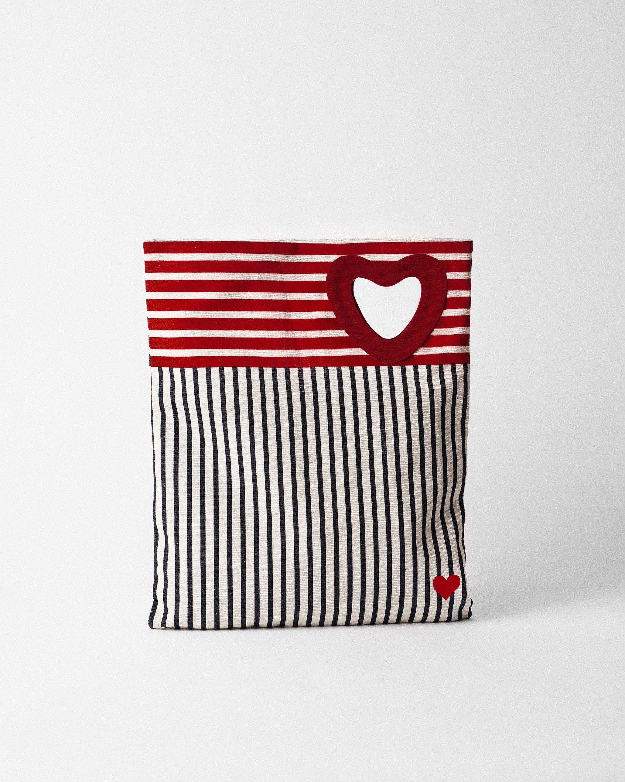 Heart Asymmetrical Tote - Black & White Stripes
