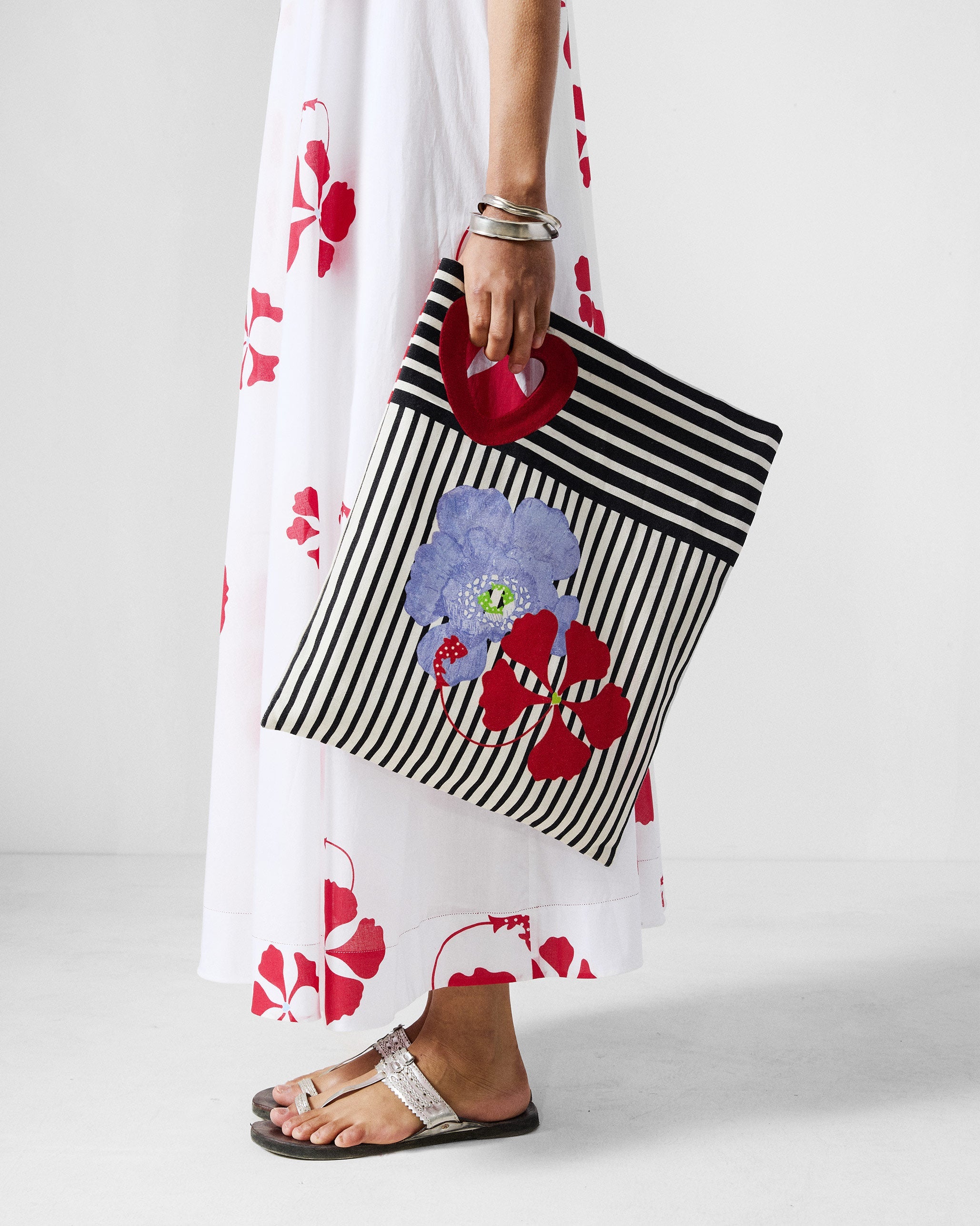 Heart Asymmetrical Tote - Black & White Stripes