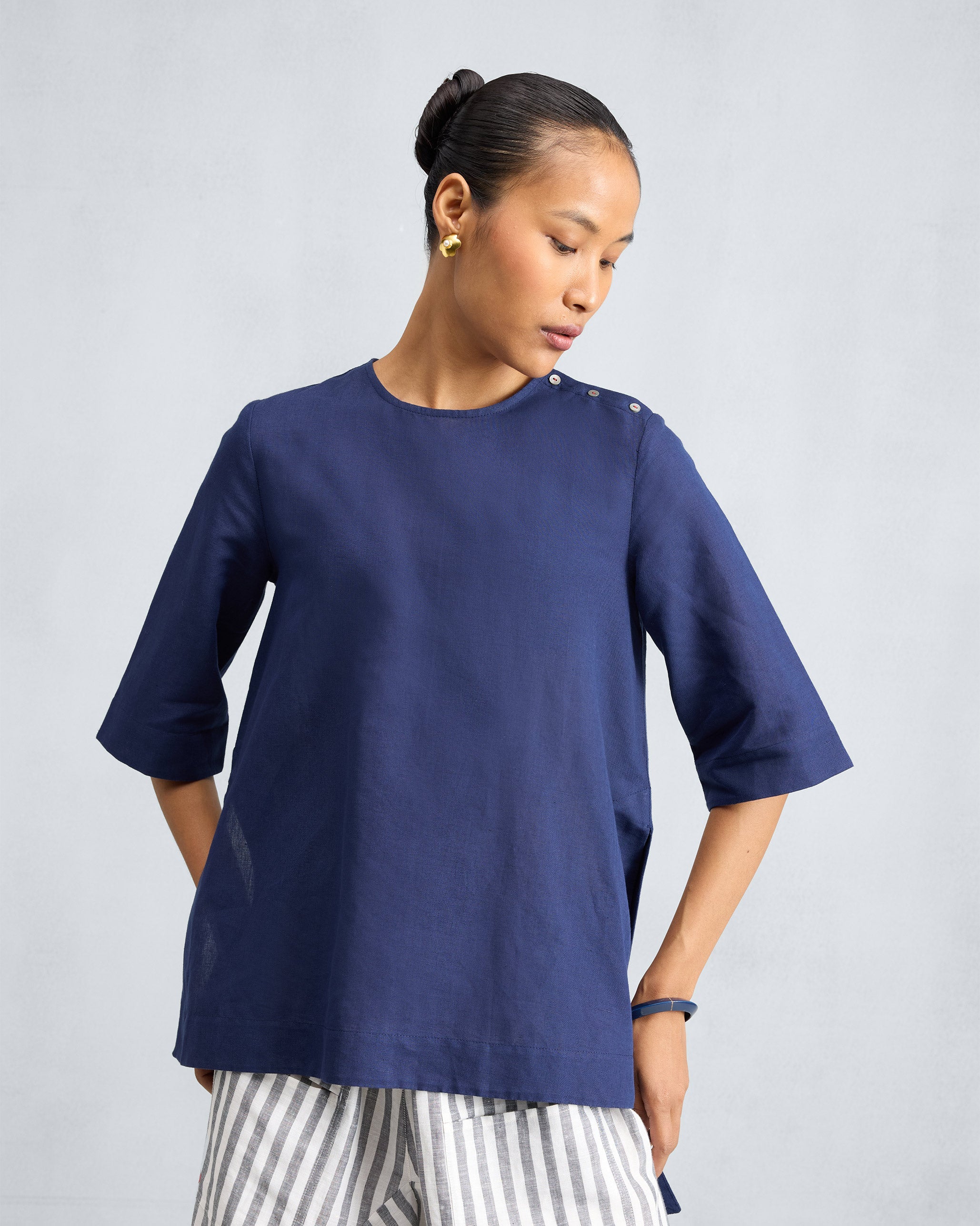 High Slit Top - Ink Blue