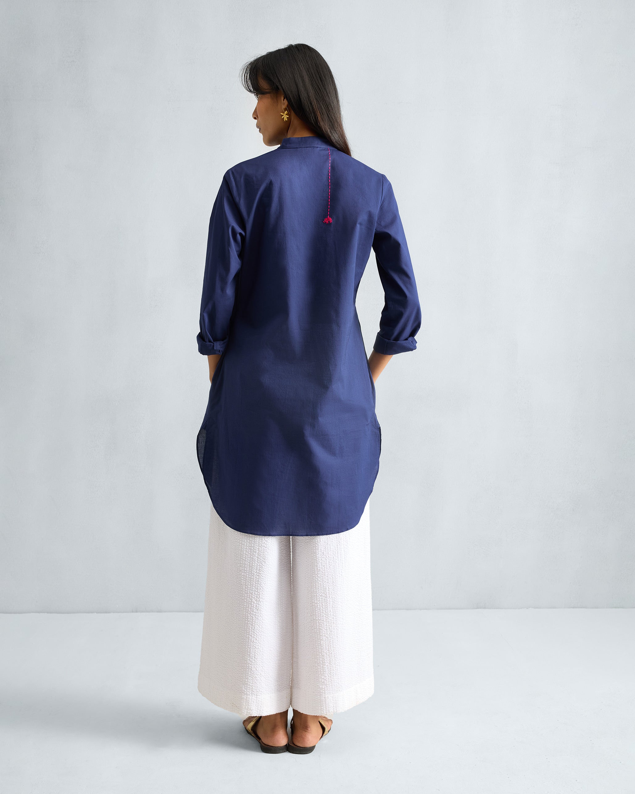 Basic Mid Length Kurta - Ink Blue