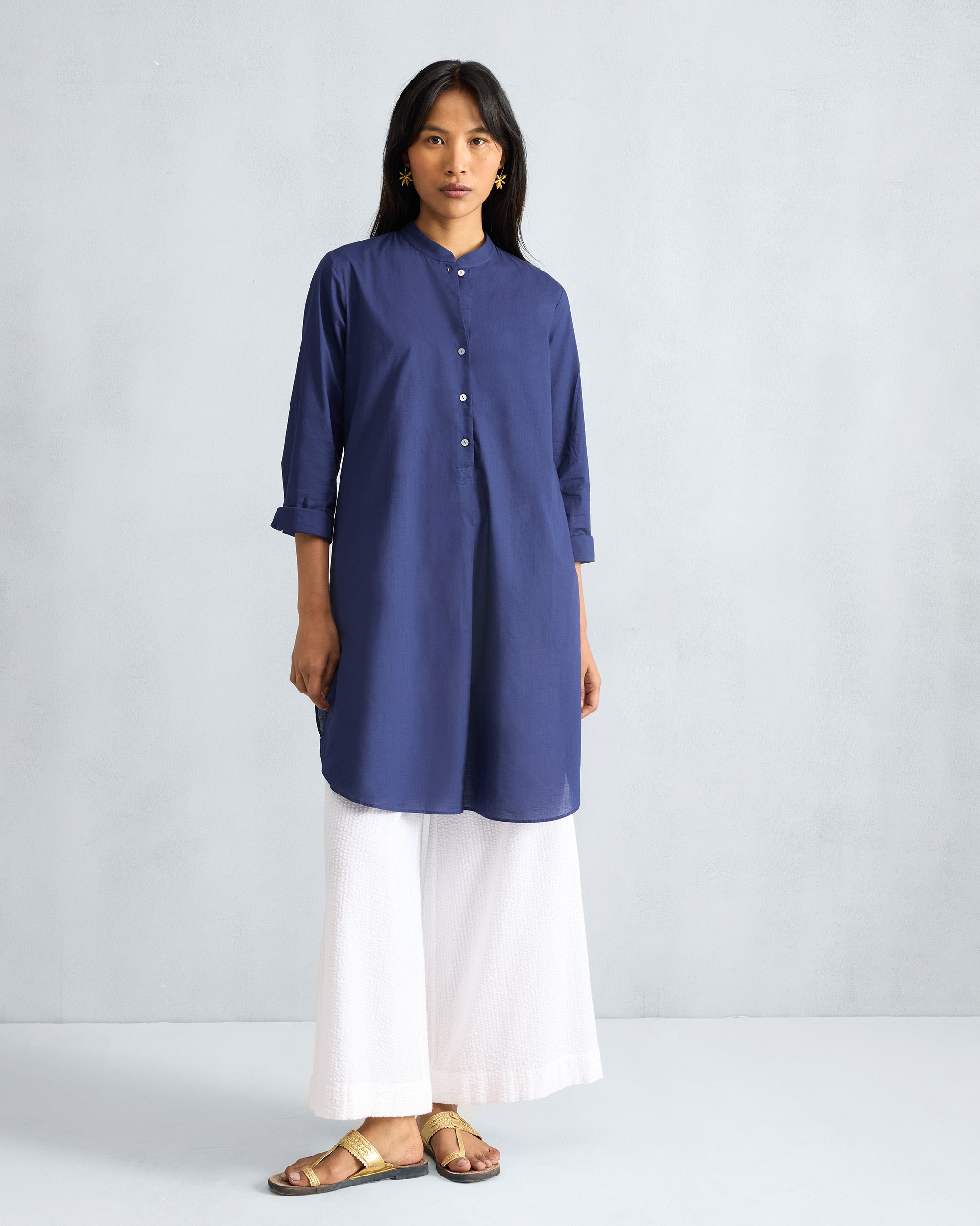 Basic Mid Length Kurta - Ink Blue