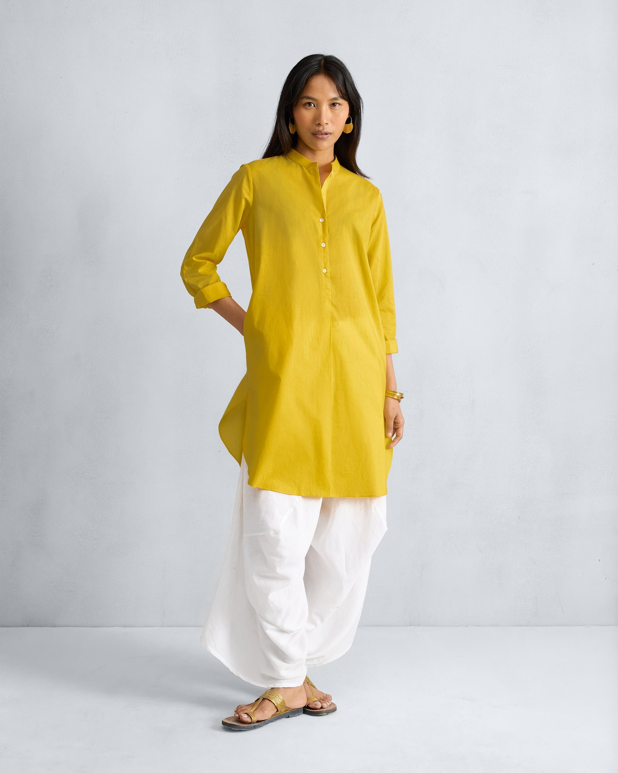 Basic Mid Length Kurta - Yellow
