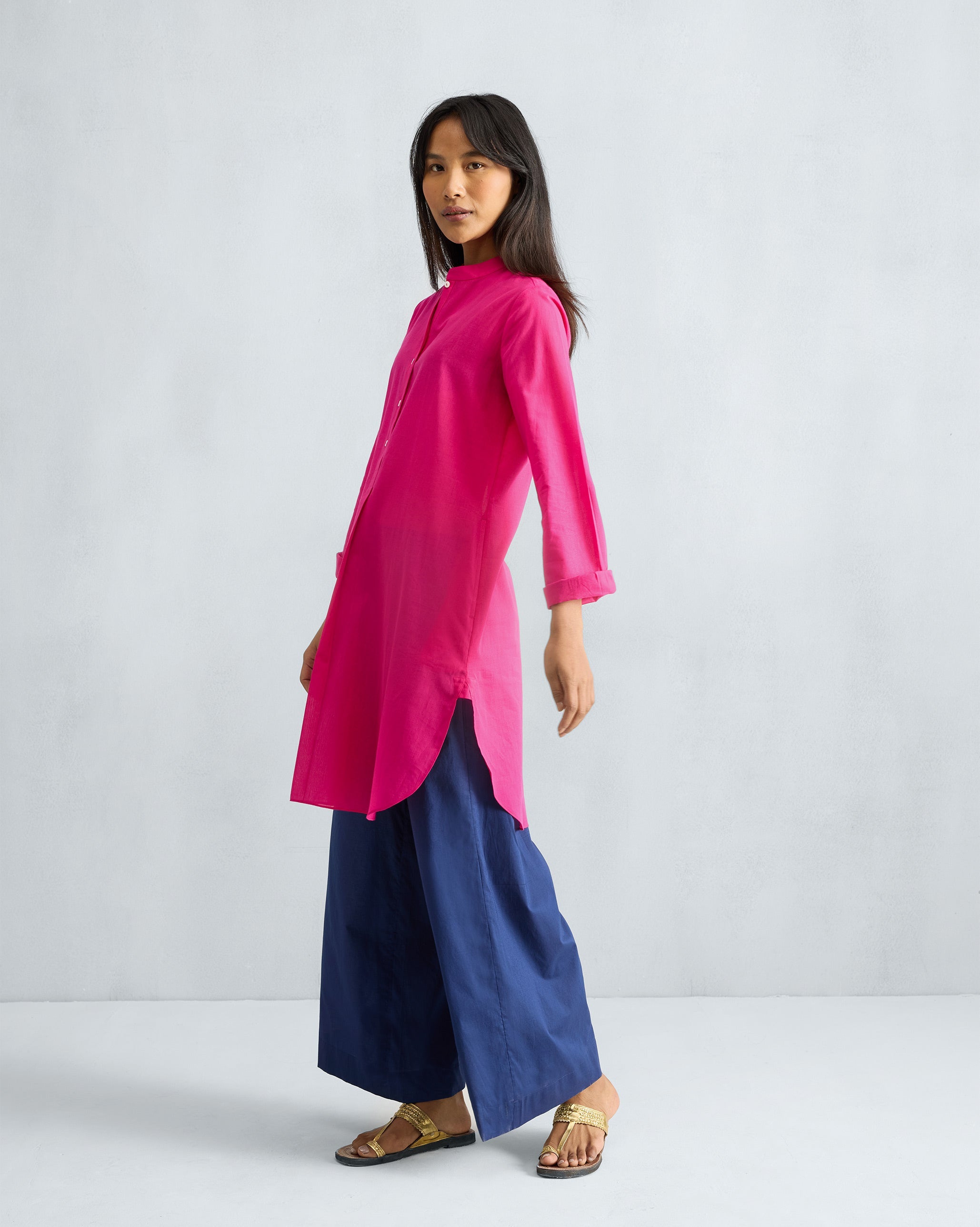 Basic Mid Length Kurta - Fuchsia