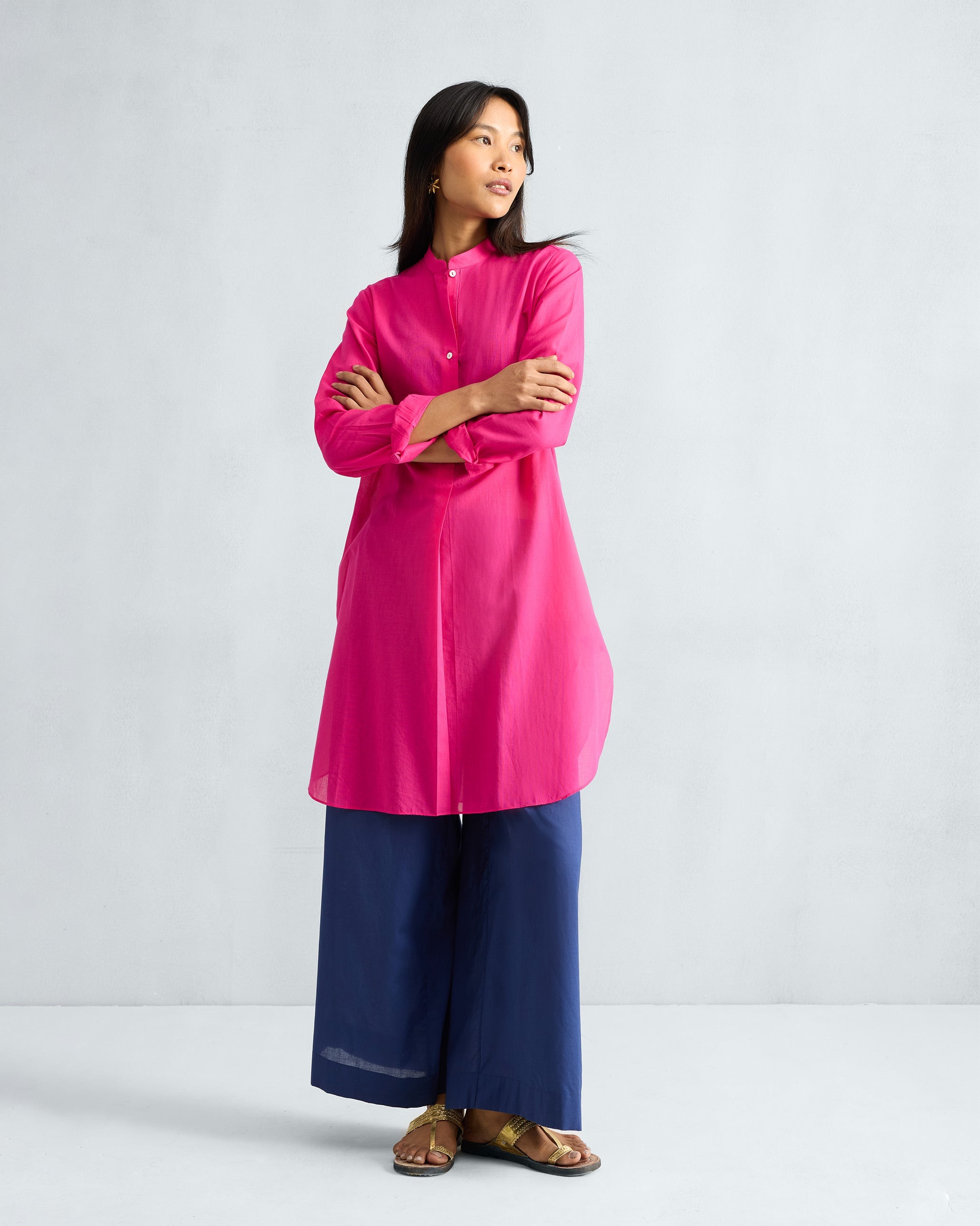 Basic Mid Length Kurta - Fuchsia