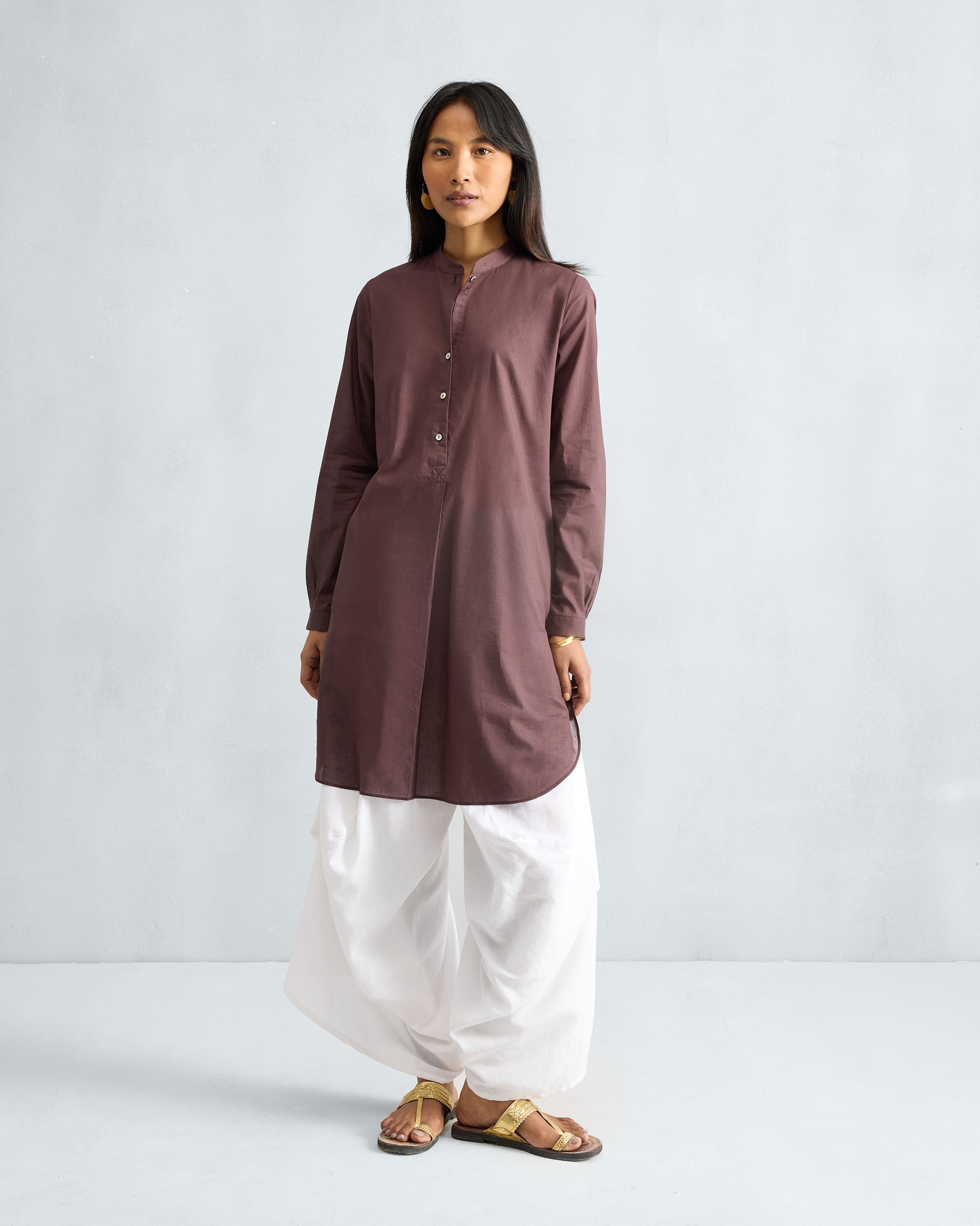 Basic Mid Length Kurta - Chocolate Plum