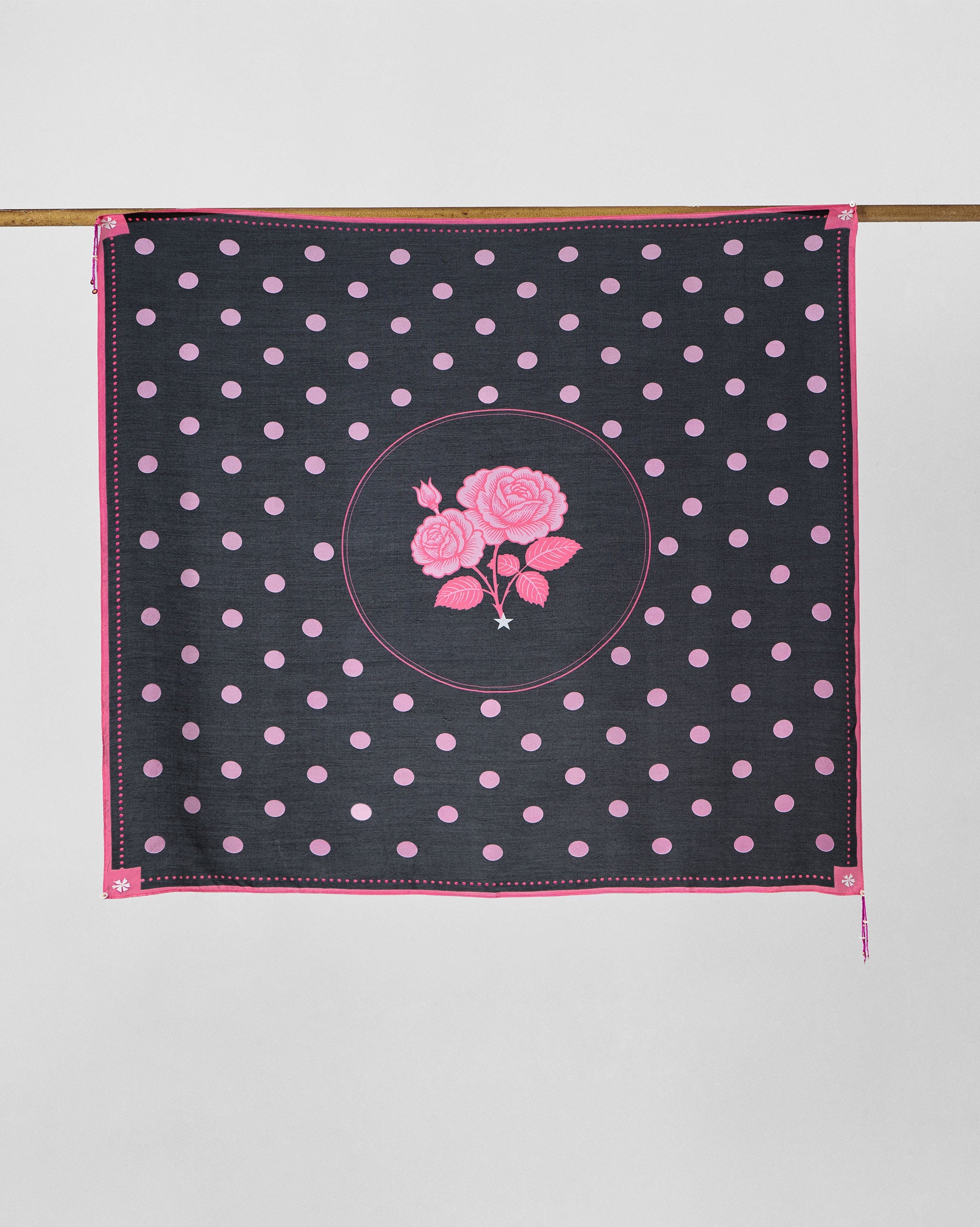 Polka Stamp Scarf - Charcoal & Pink
