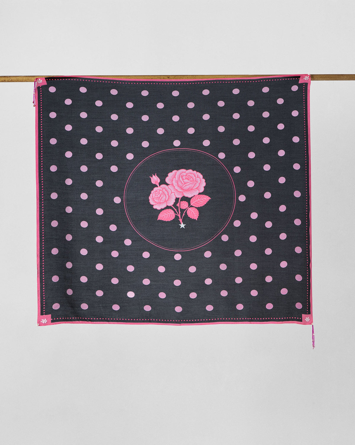 Polka Stamp Scarf - Charcoal & Pink