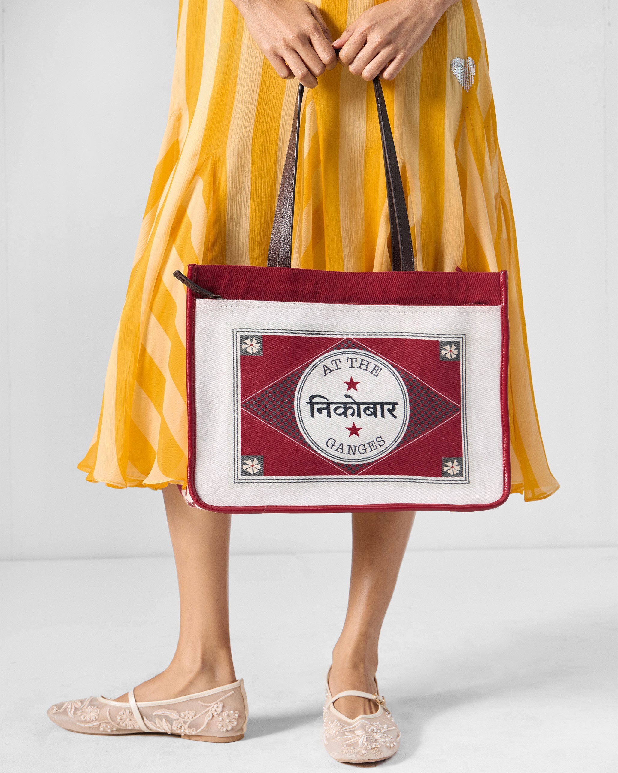 Ganges Tote - Ivory & Red