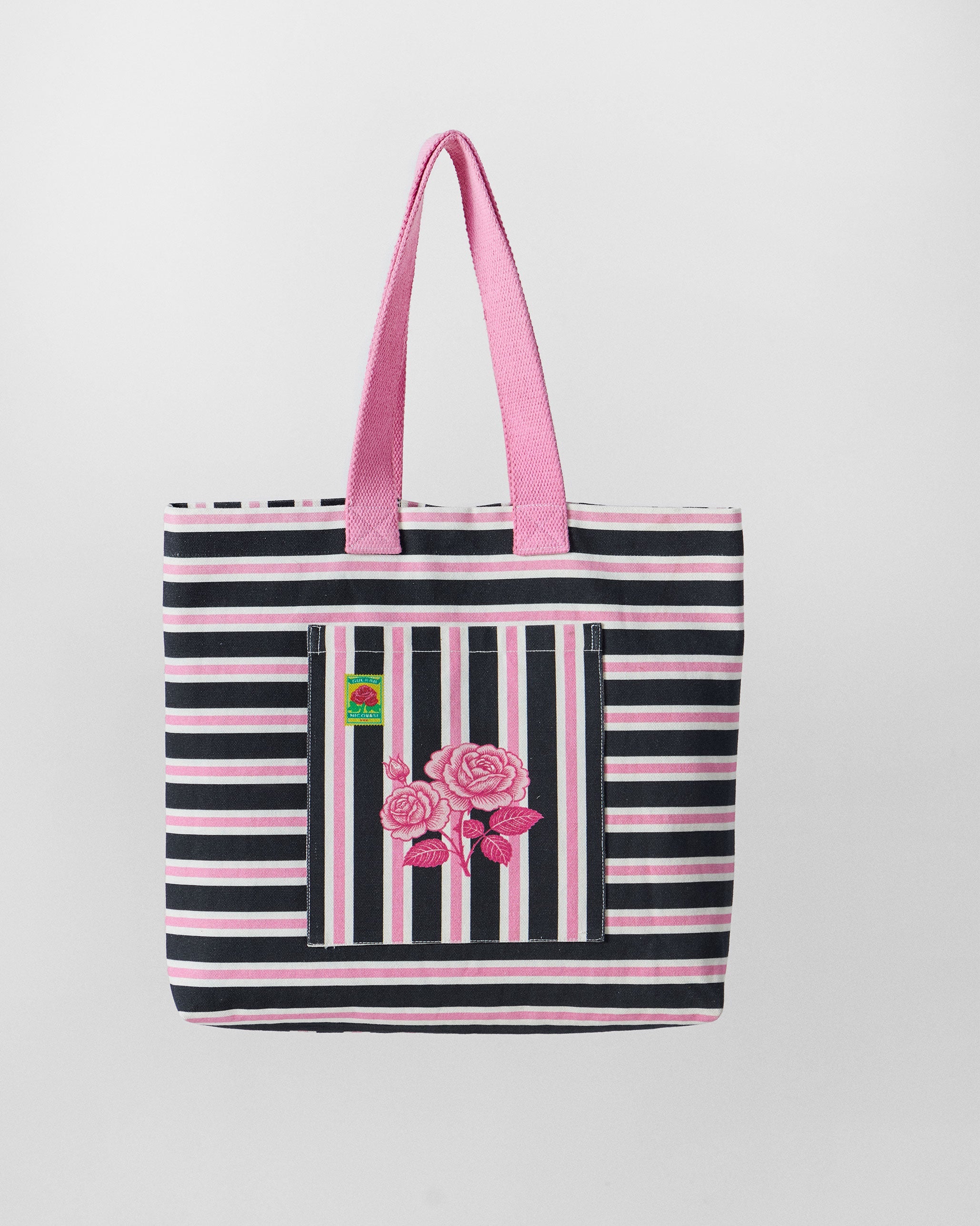 Bagan Stripes Tote - Charcoal & Pink