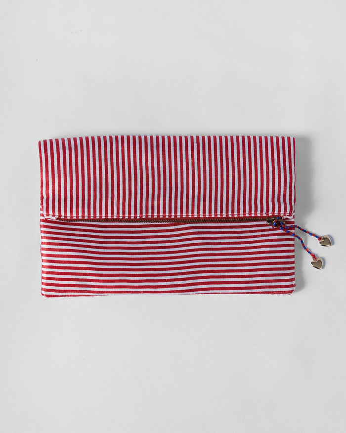 Fold Over Clutch - Red & Ivory