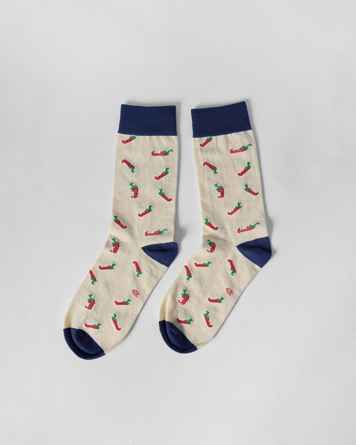 Chilli Pop Socks - Ivory & Red