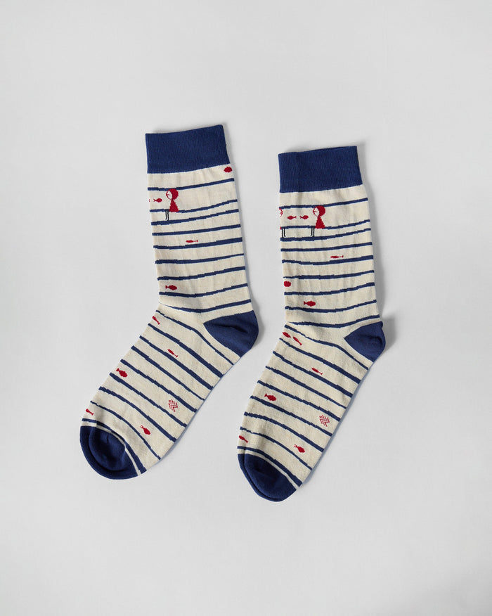 Go Fish Socks - Ivory & Riverside Blue
