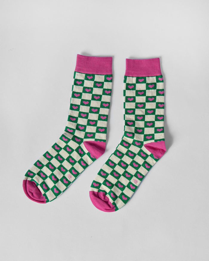 Checkers Socks - Green & Fuchsia