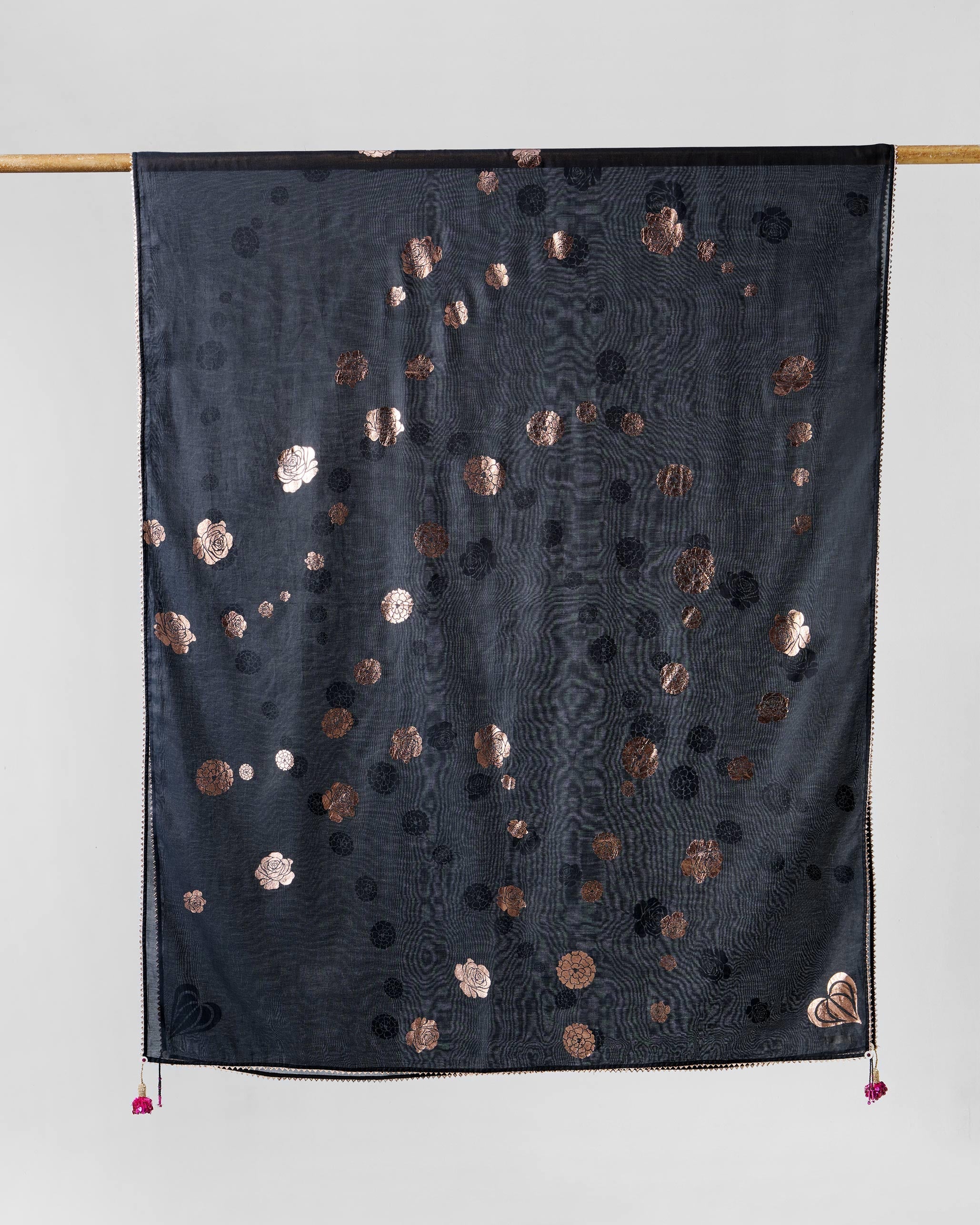 Mala Dupatta - Black & Pink Printed