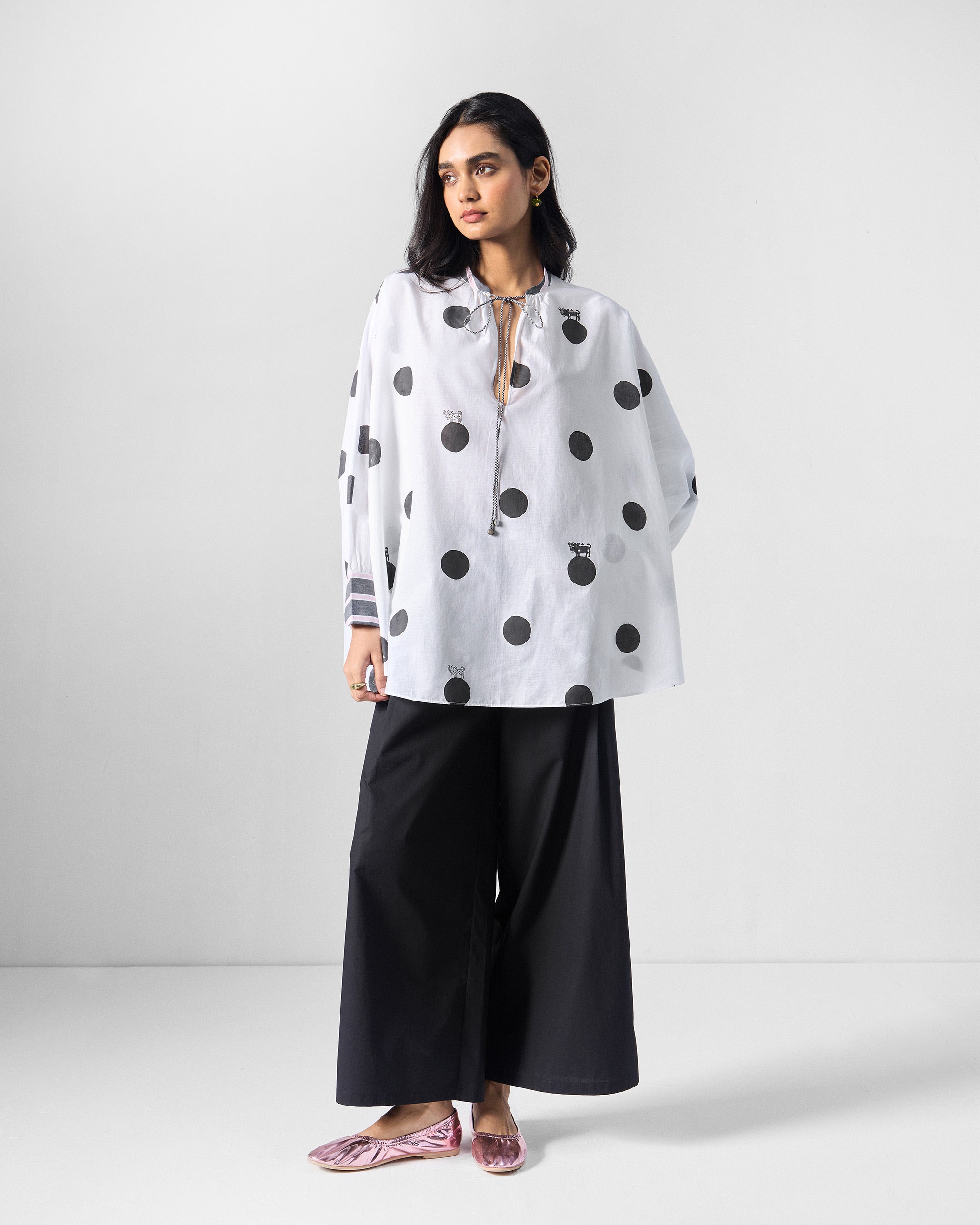 Billow Top - White & Black Printed