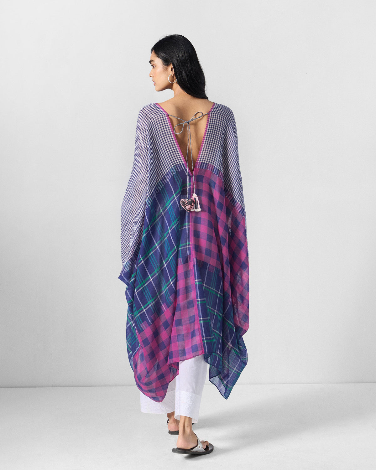 Draped Kaftan - Checked Yarn-Dyed Cotton Relaxed Fit