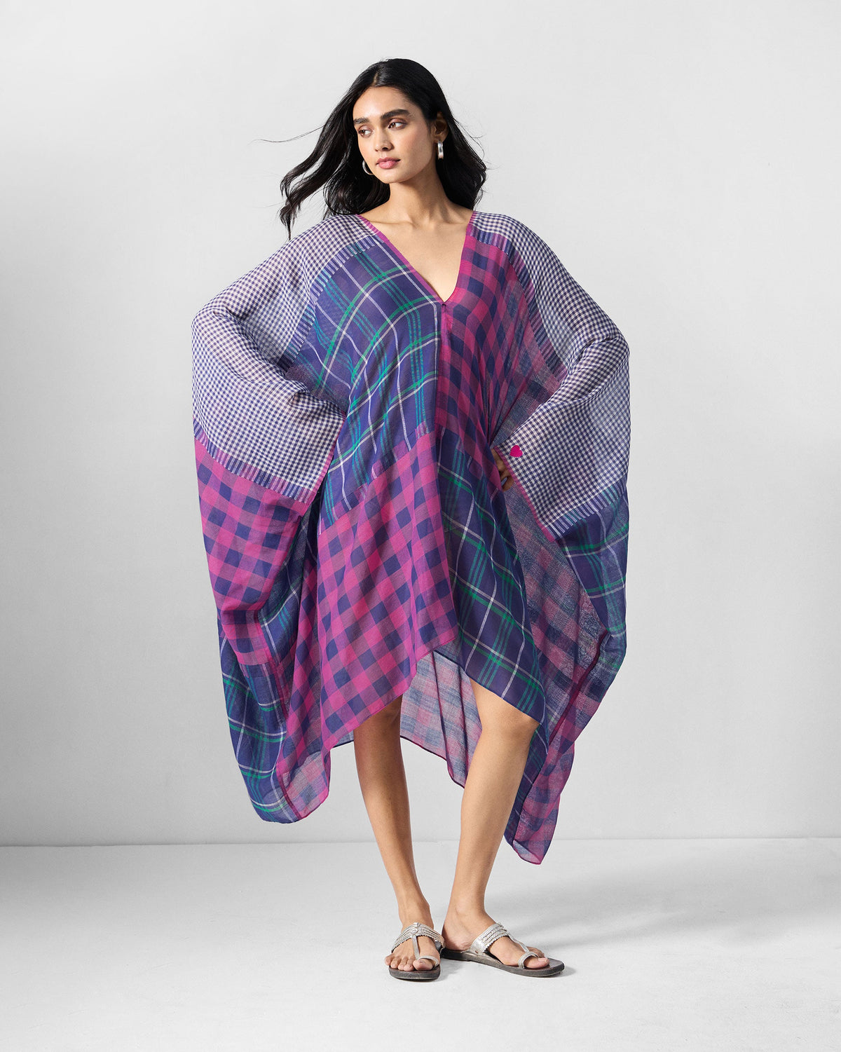 Draped Kaftan - Checked Yarn-Dyed Cotton Relaxed Fit