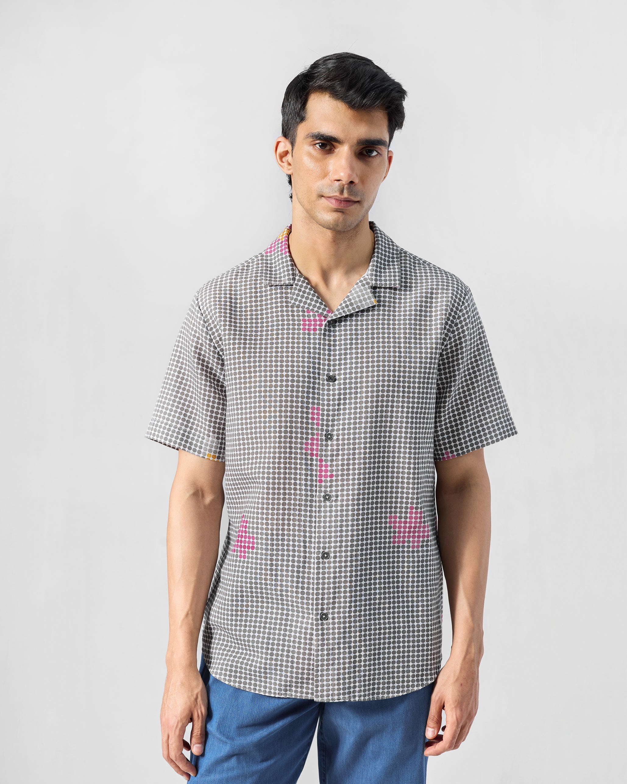Mistari Shirt - Charcoal Dot Printed