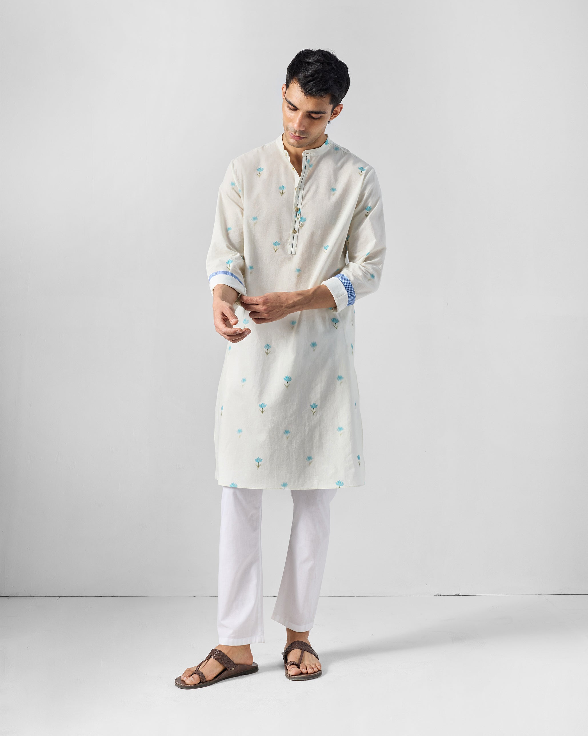 Astral Kurta - Ivory & Light Blue Printed
