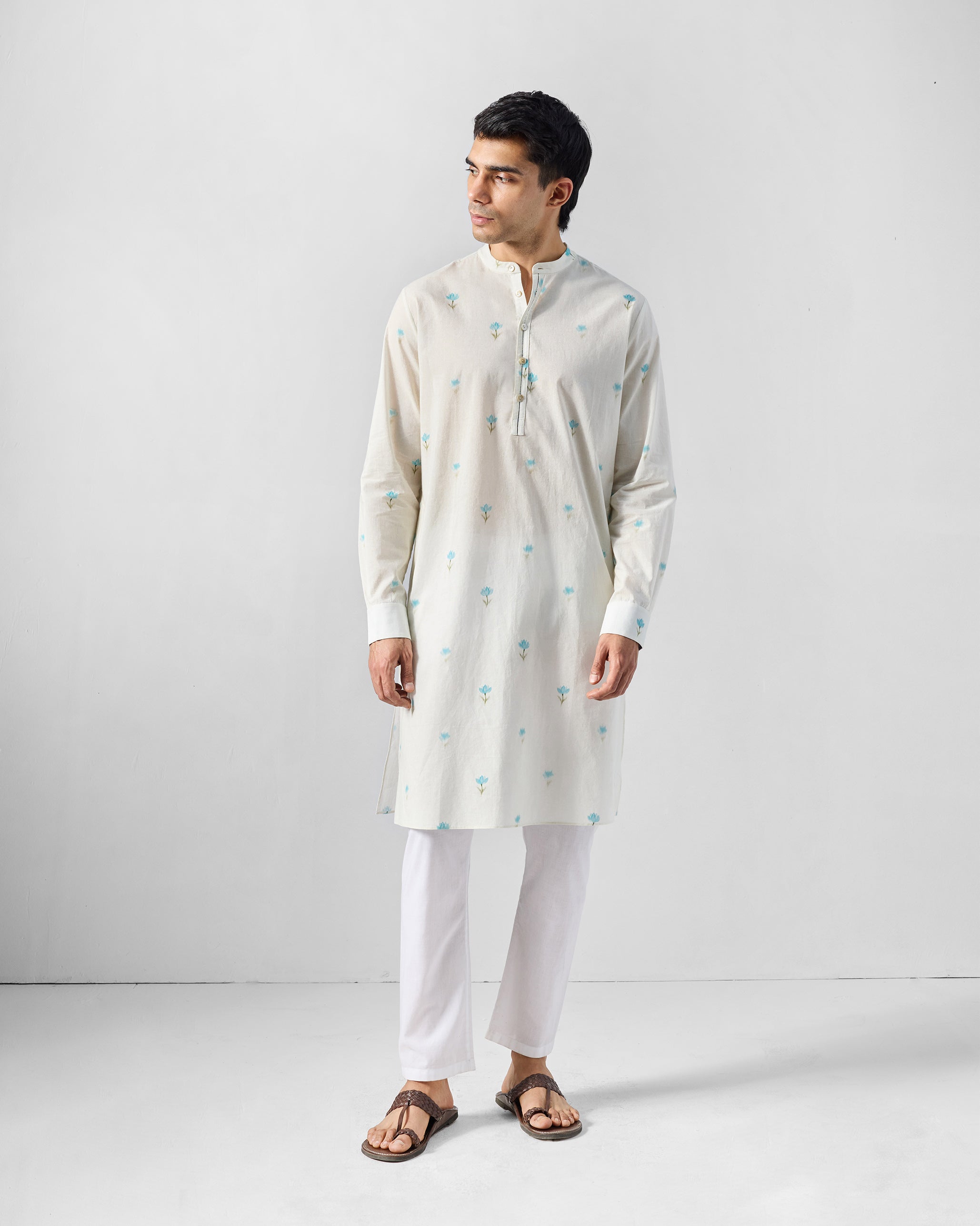 Astral Kurta - Ivory & Light Blue Printed