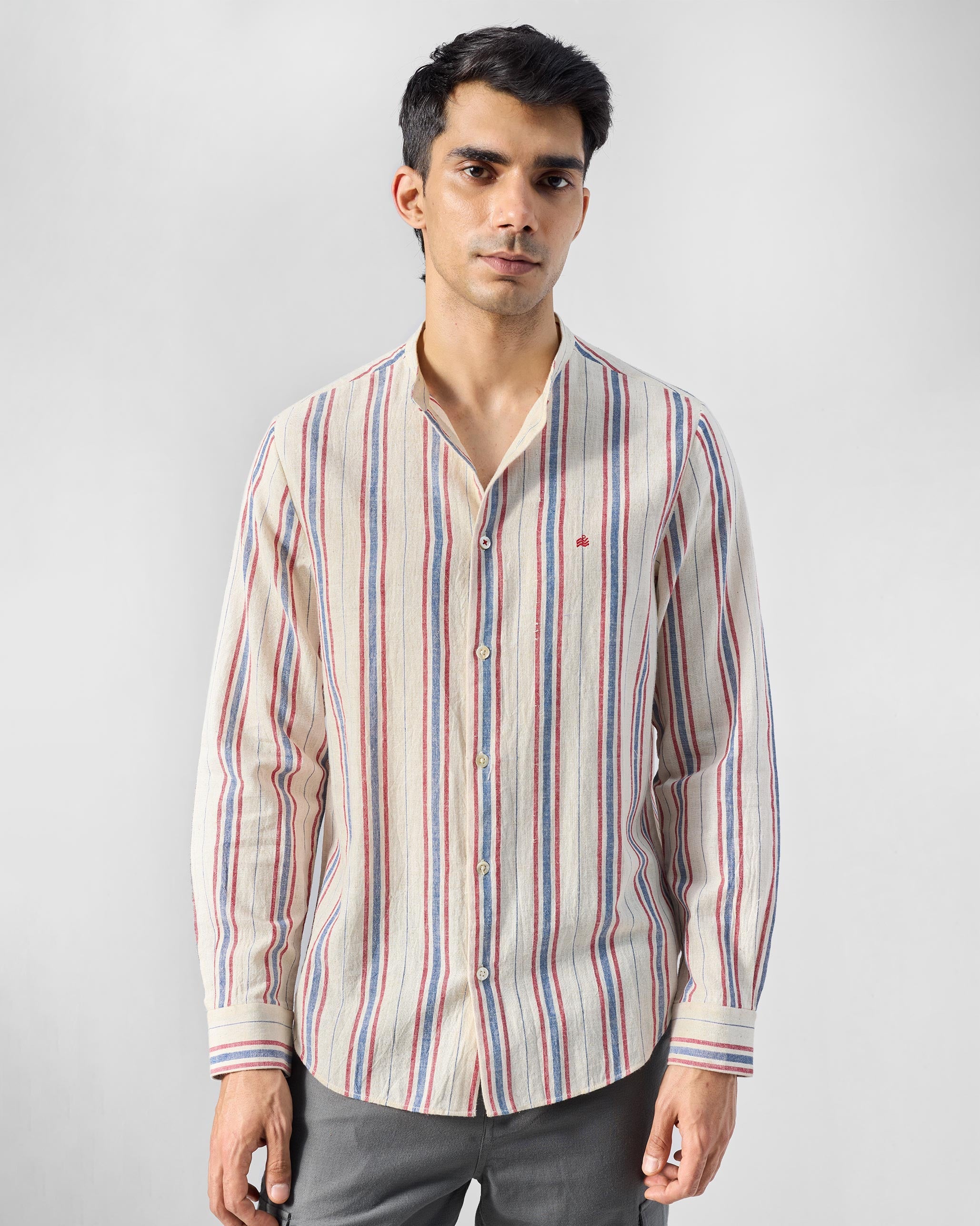 Nawab Shirt - Ivory & Red Striped