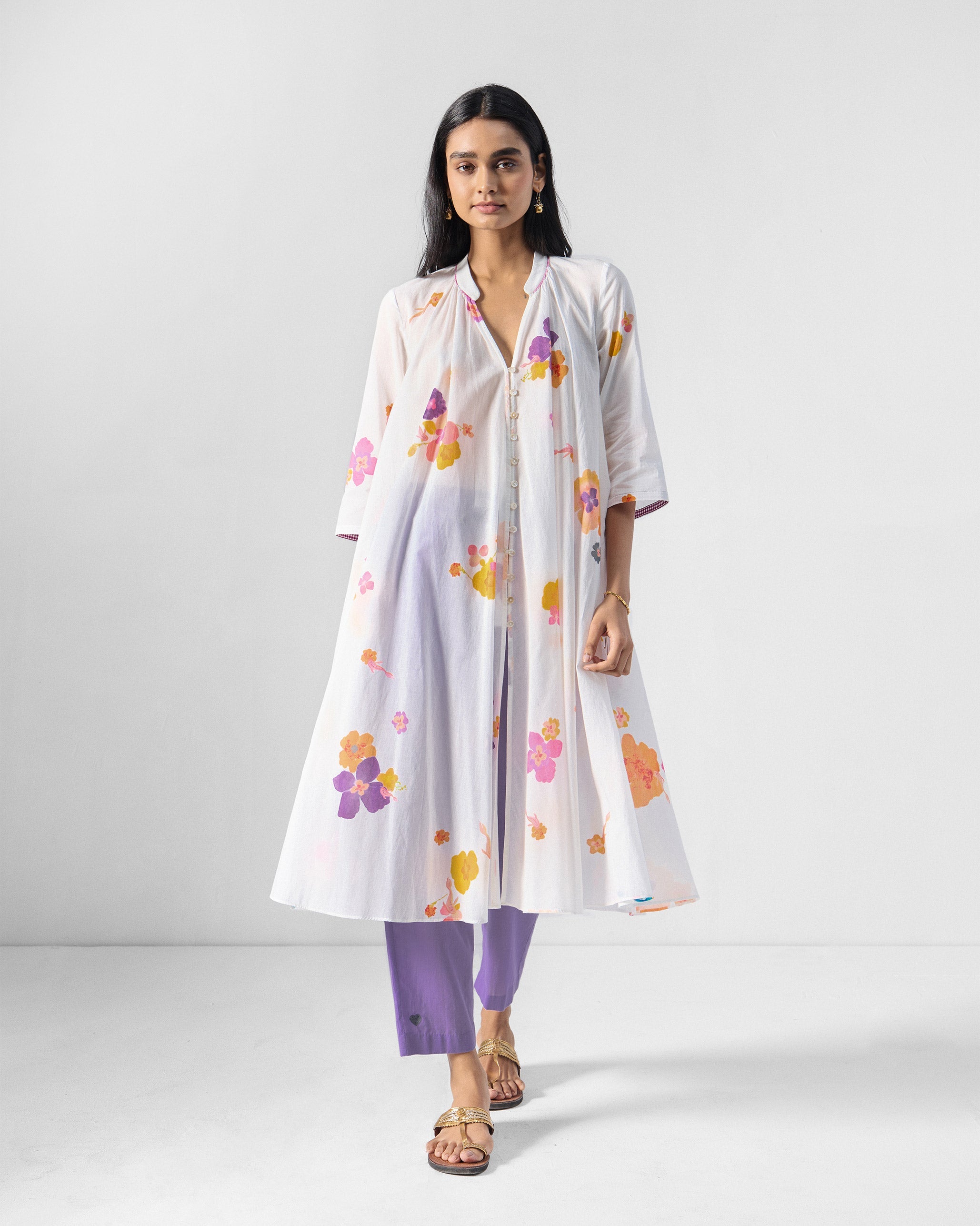 Mirage Kurta - Ivory & Pink Printed