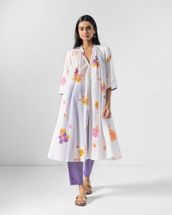 Mirage Kurta - Ivory & Pink Printed