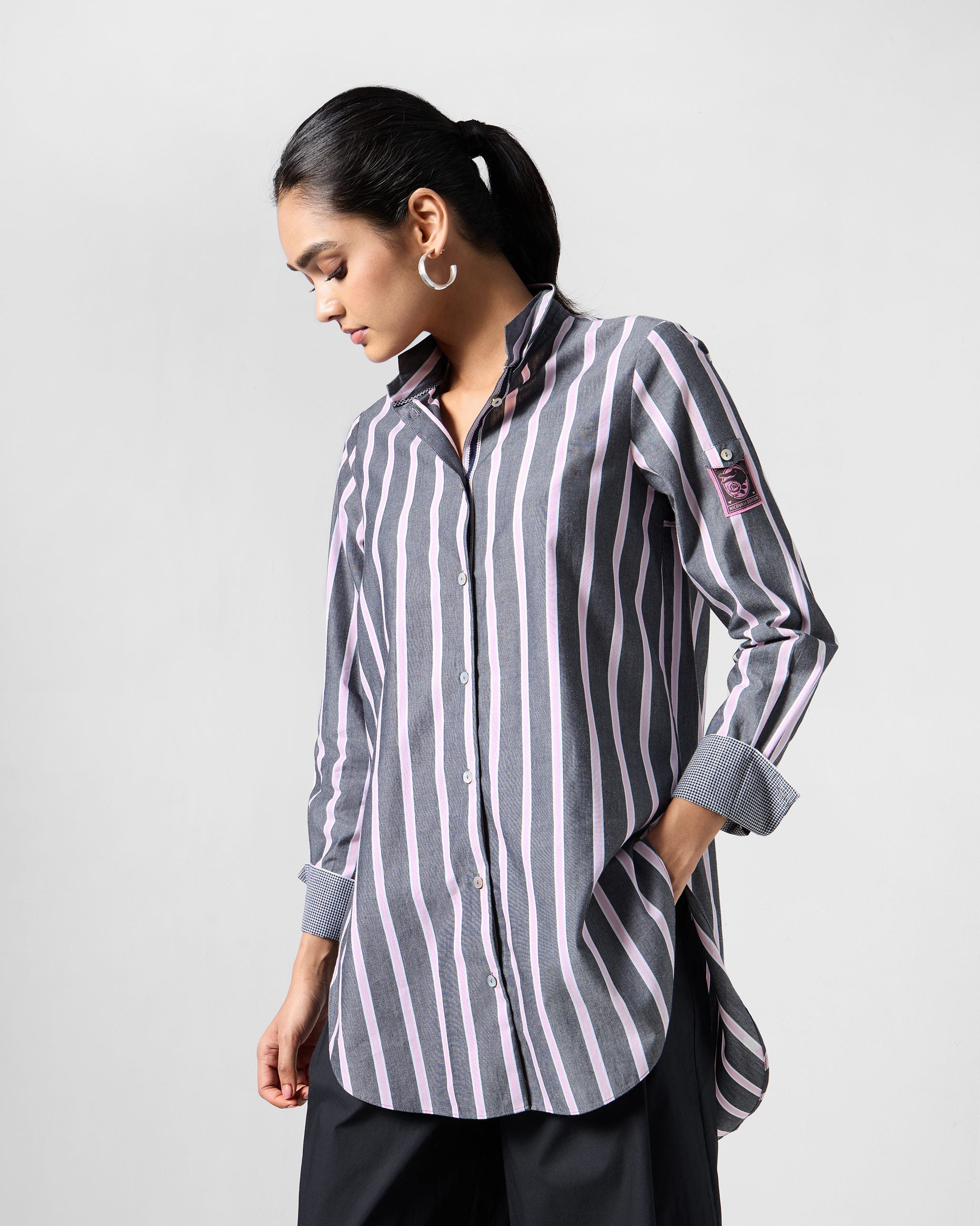 Trench Shirt - Charcoal & Pink Stripes