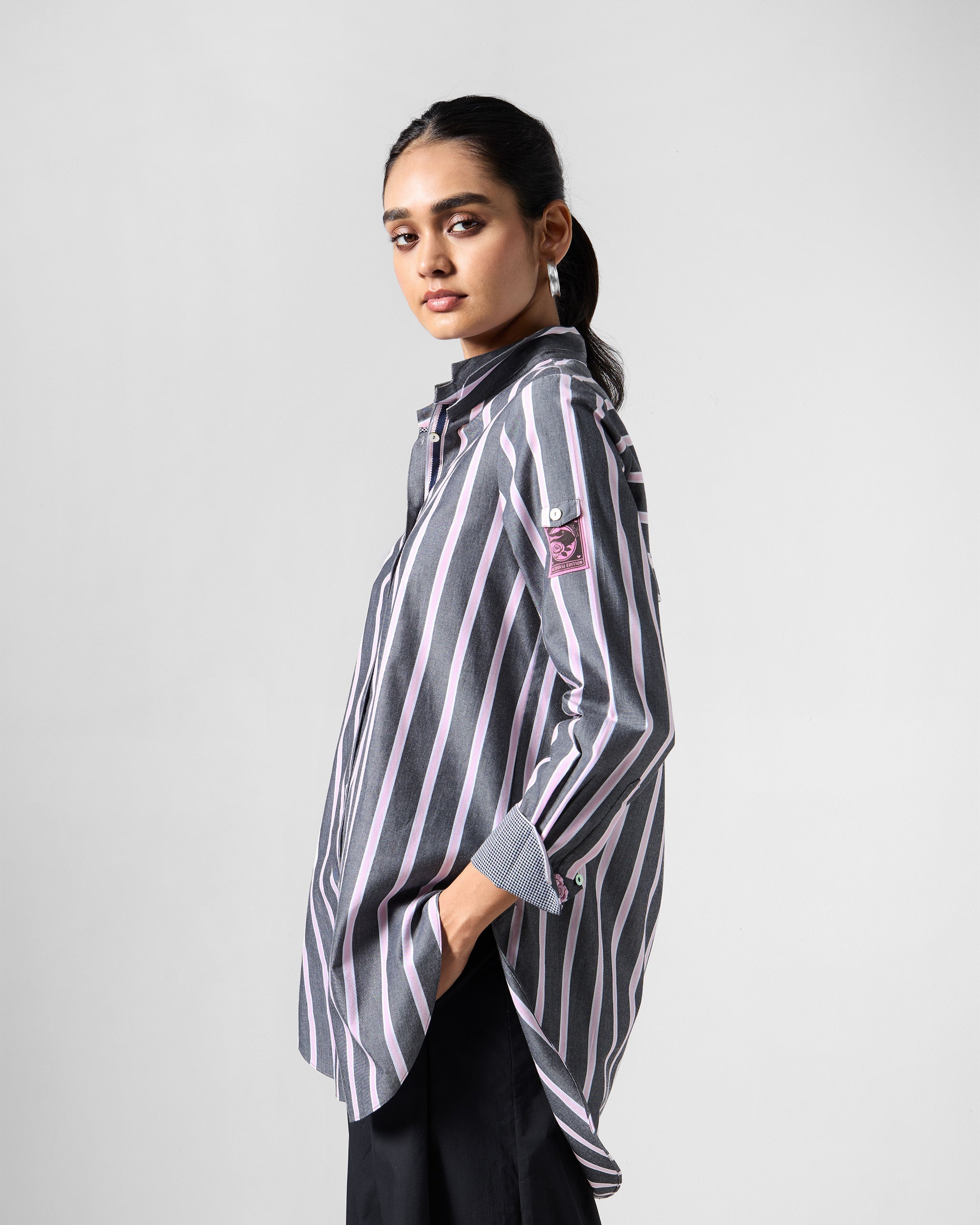 Trench Shirt - Charcoal & Pink Stripes