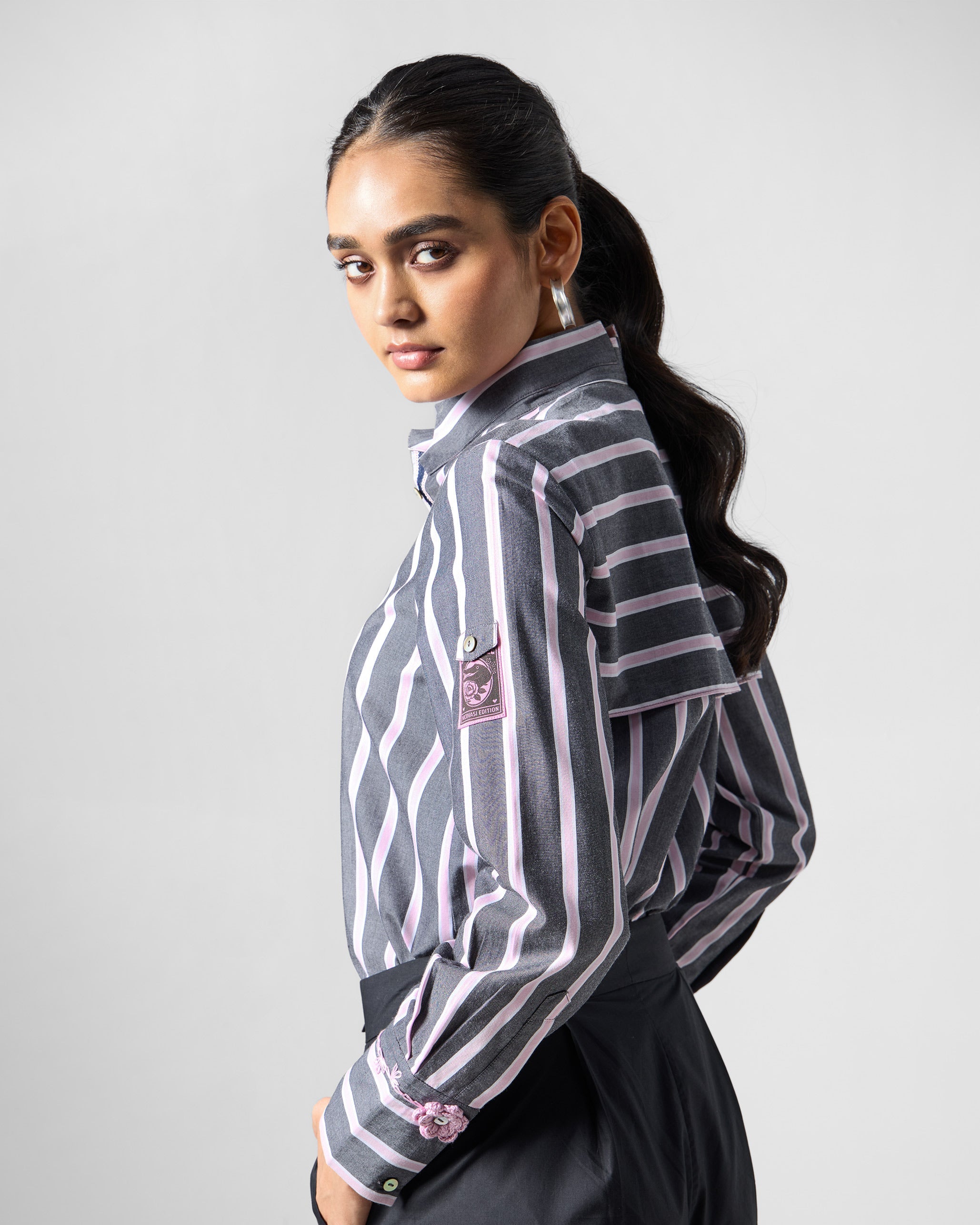 Trench Shirt - Charcoal & Pink Stripes