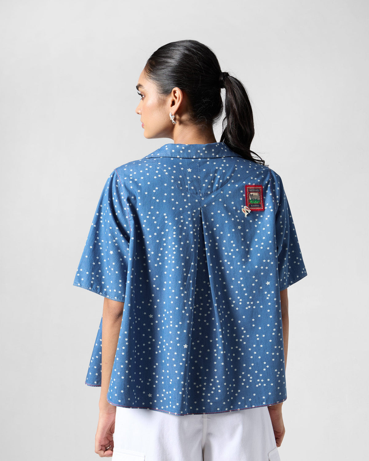 Swing Top - Printed Cotton Denim Flared Fit