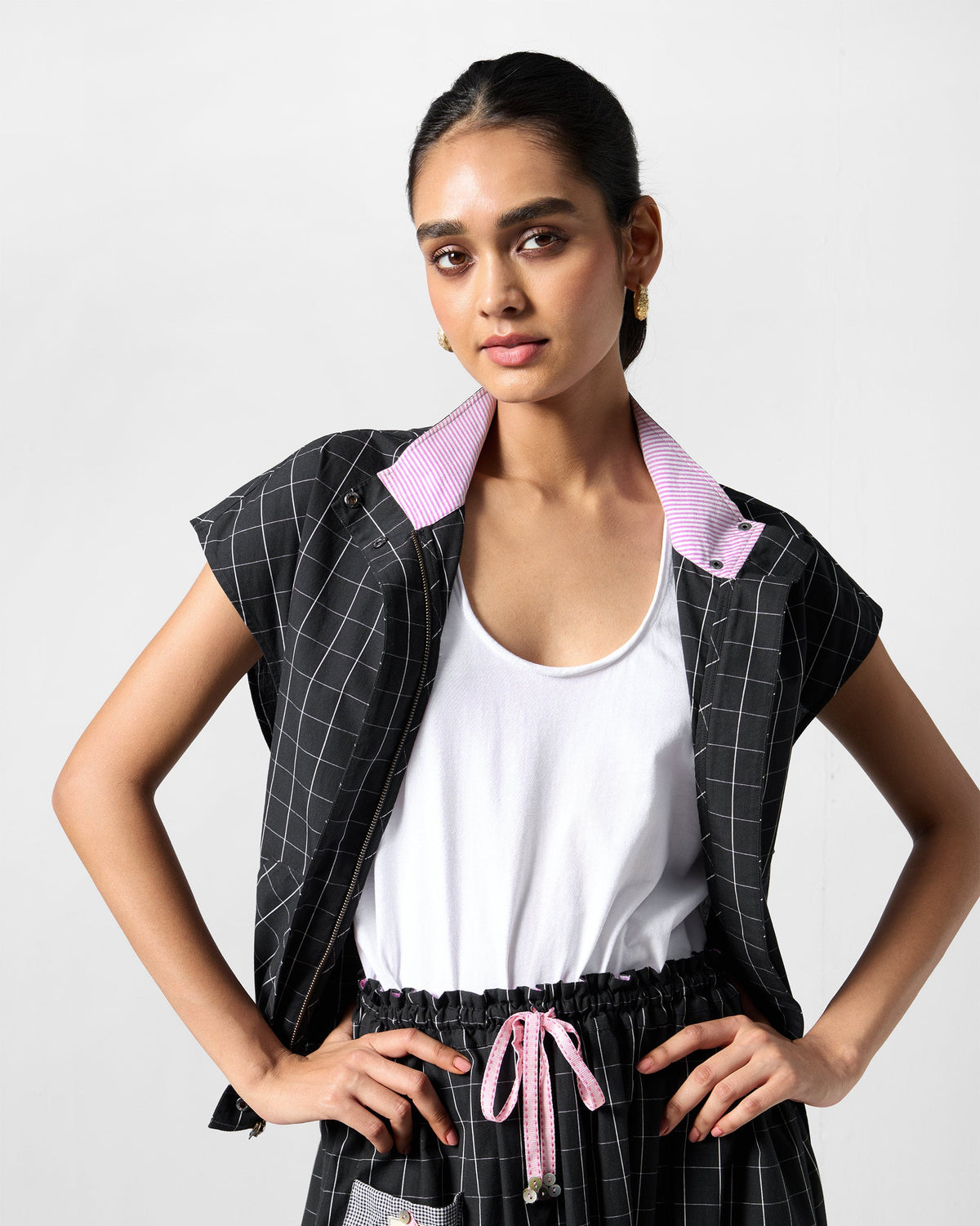Renai Top - Checked Yarn-Dyed Cotton Relaxed Fit